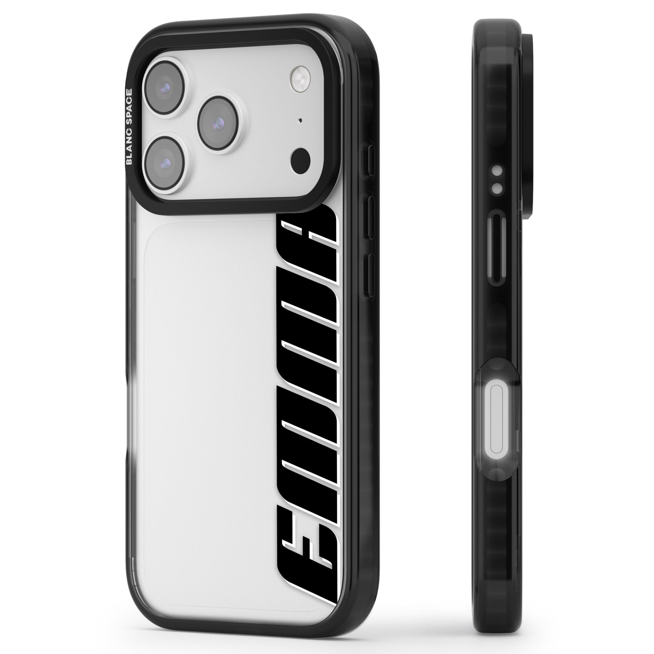 Personalised Vertical Bold Name iPhone 17 Pro Max Impact Black Phone Case Side Profile