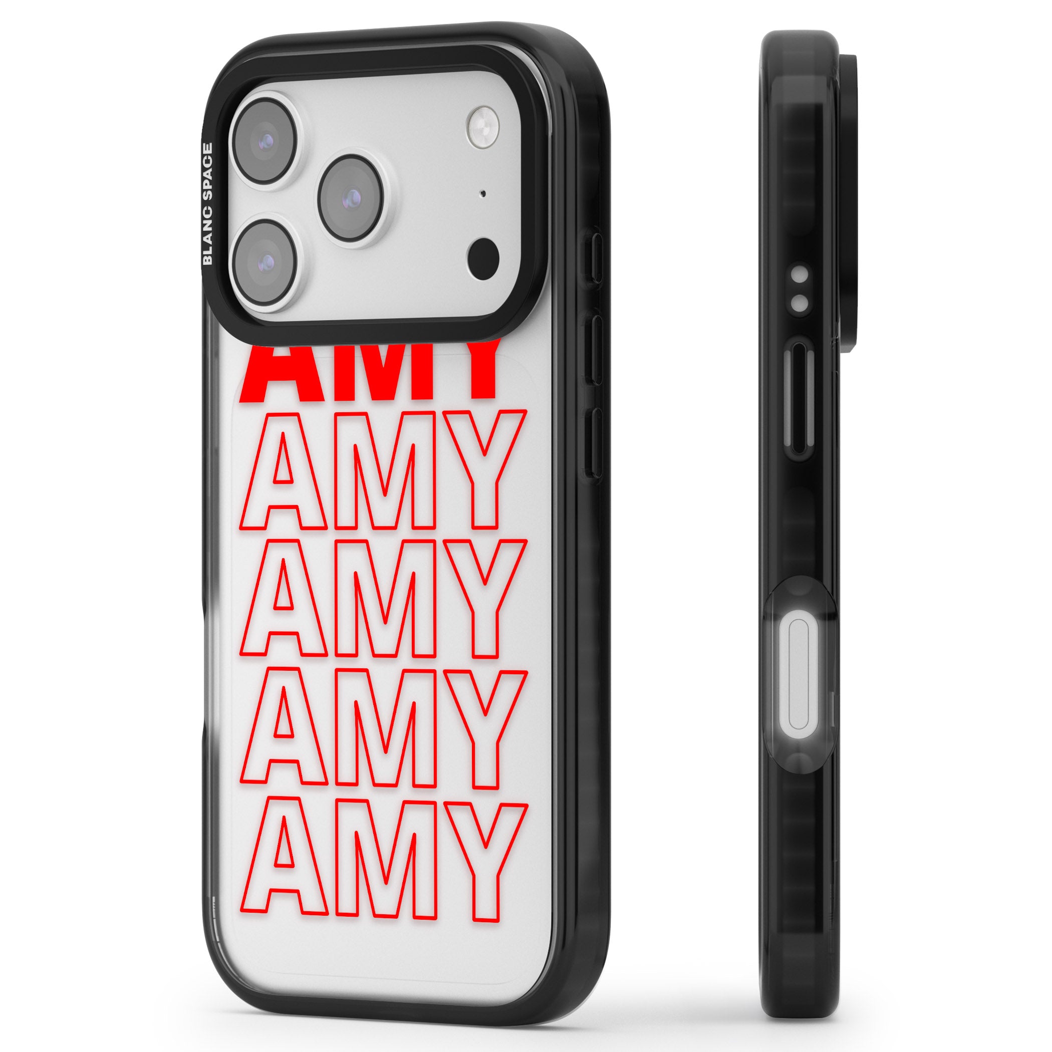 Personalised Bold Name Repeat iPhone 17 Pro Max Impact Black Phone Case Side Profile