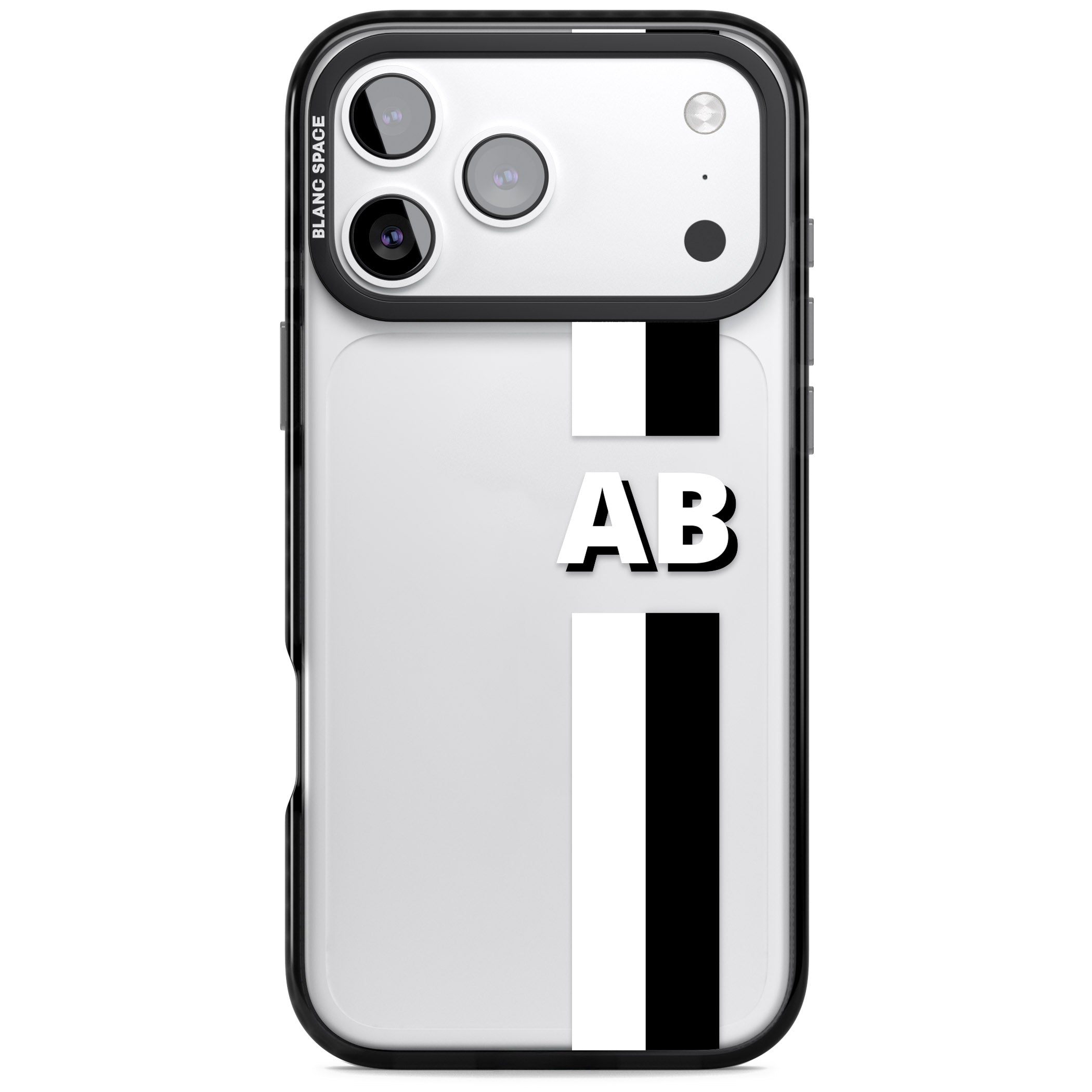 Personalised Bold Two Stripe Name iPhone 17 Pro Impact Black Phone Case