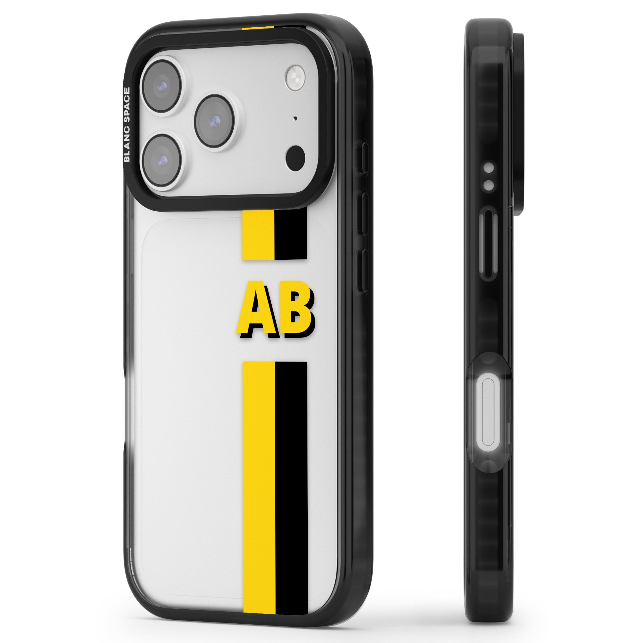 Personalised Bold Name Striped iPhone 17 Pro Max Impact Black Phone Case Side Profile