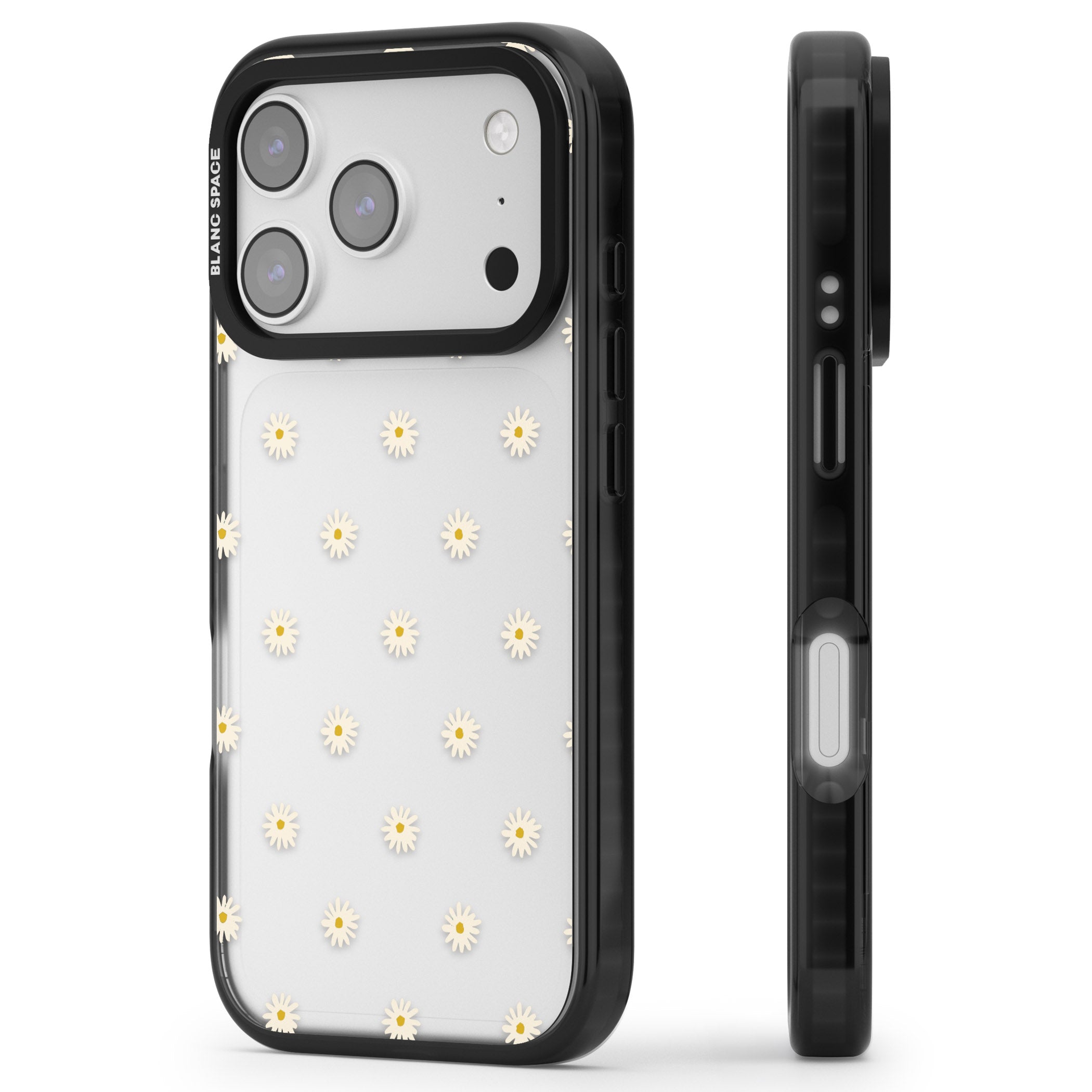 Daisy Pop Floral iPhone 17 Pro Max Impact Black Phone Case Side Profile