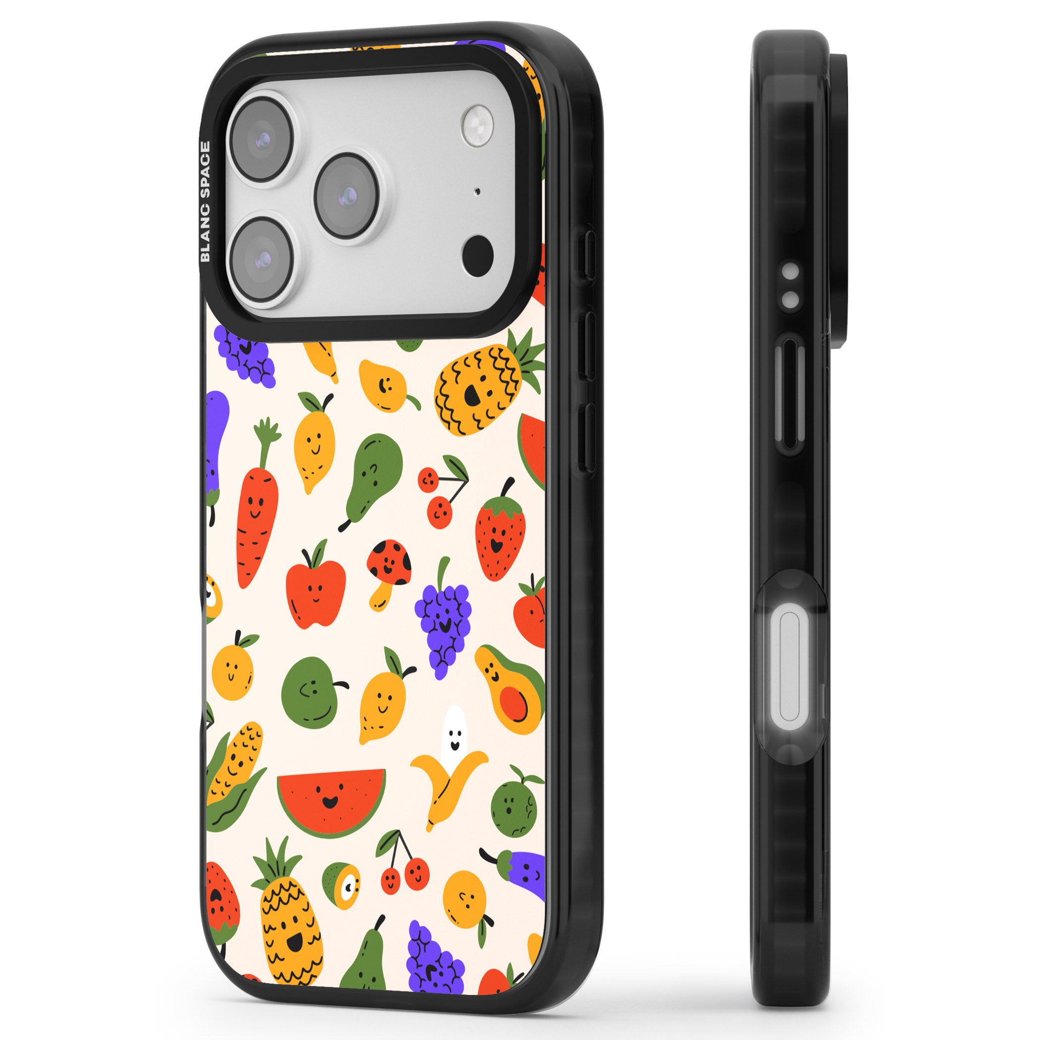 Kawaii Fruit iPhone 17 Pro Max Impact Black Phone Case Side Profile