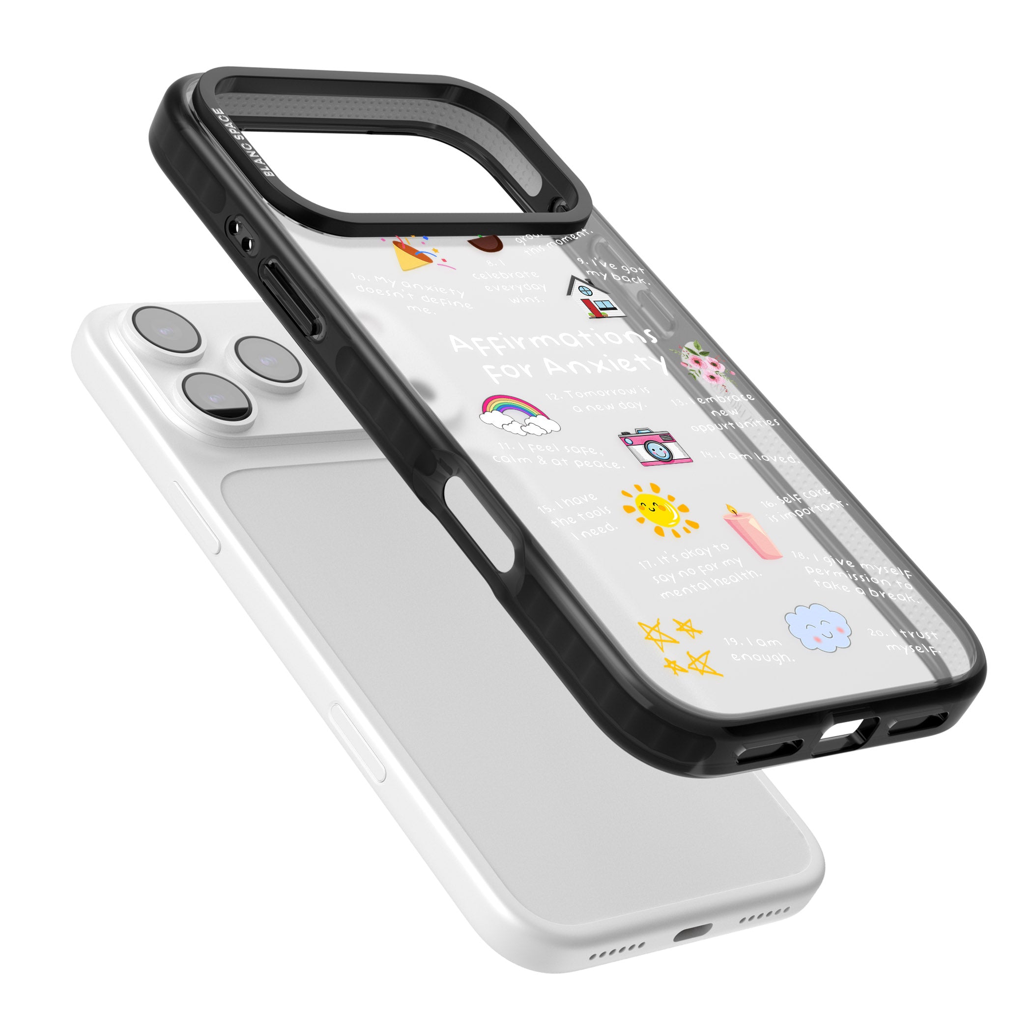 Anxiety White Text iPhone 17 Pro Impact Black Phone Case Colours