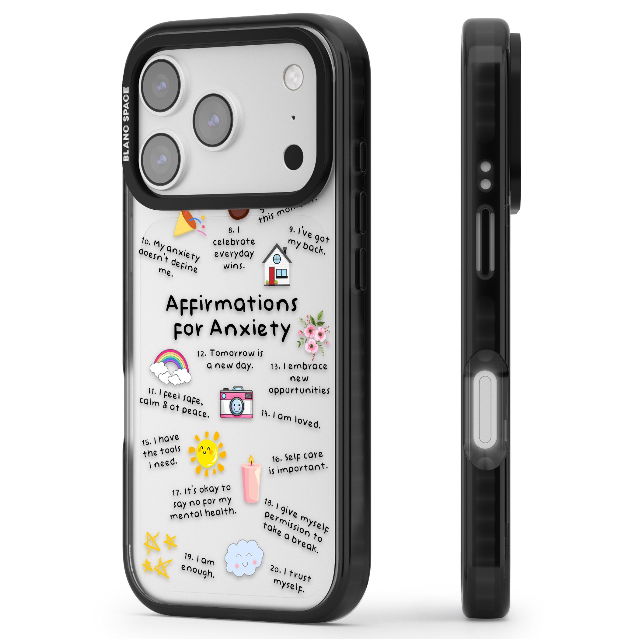 Anxiety Black Text iPhone 17 Pro Max Impact Black Phone Case Side Profile