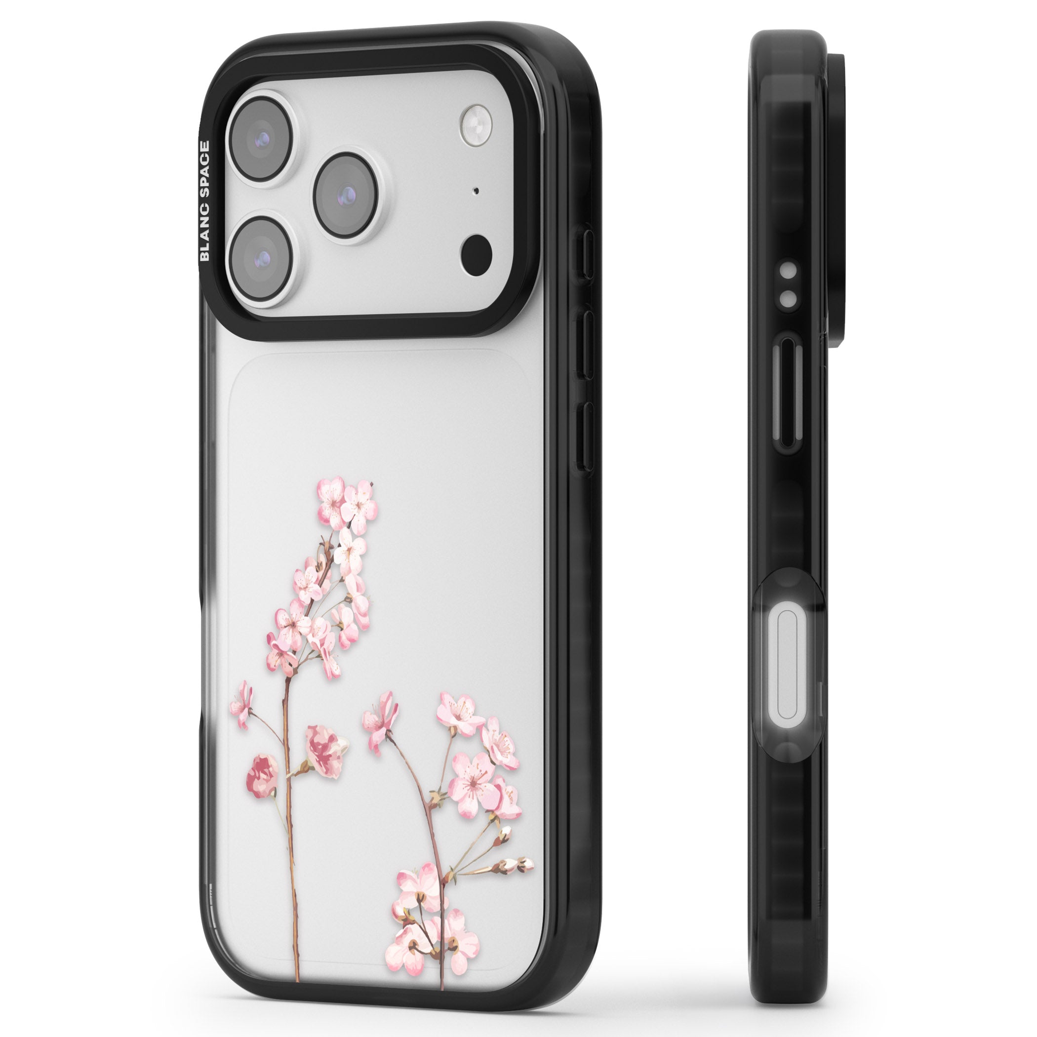 Blossom Flower iPhone 17 Pro Max Impact Black Phone Case Side Profile