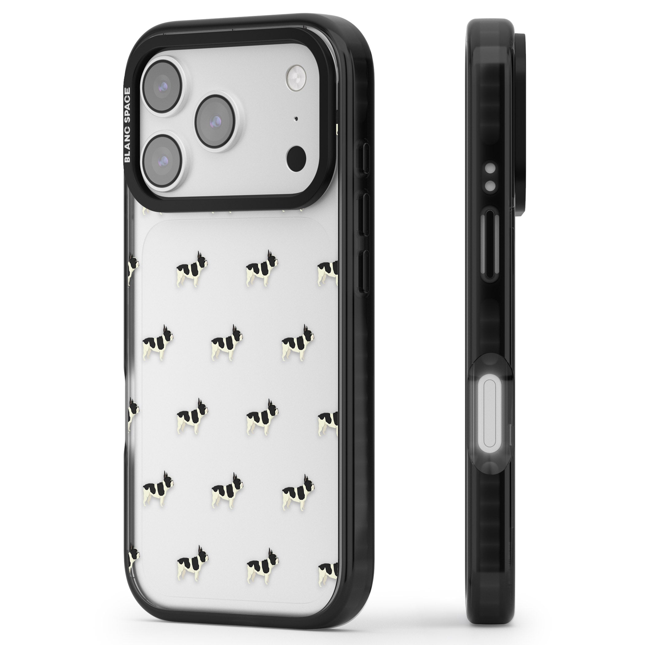 Frenchie Repeat Dog iPhone 17 Pro Impact Black Phone Case Side Profile