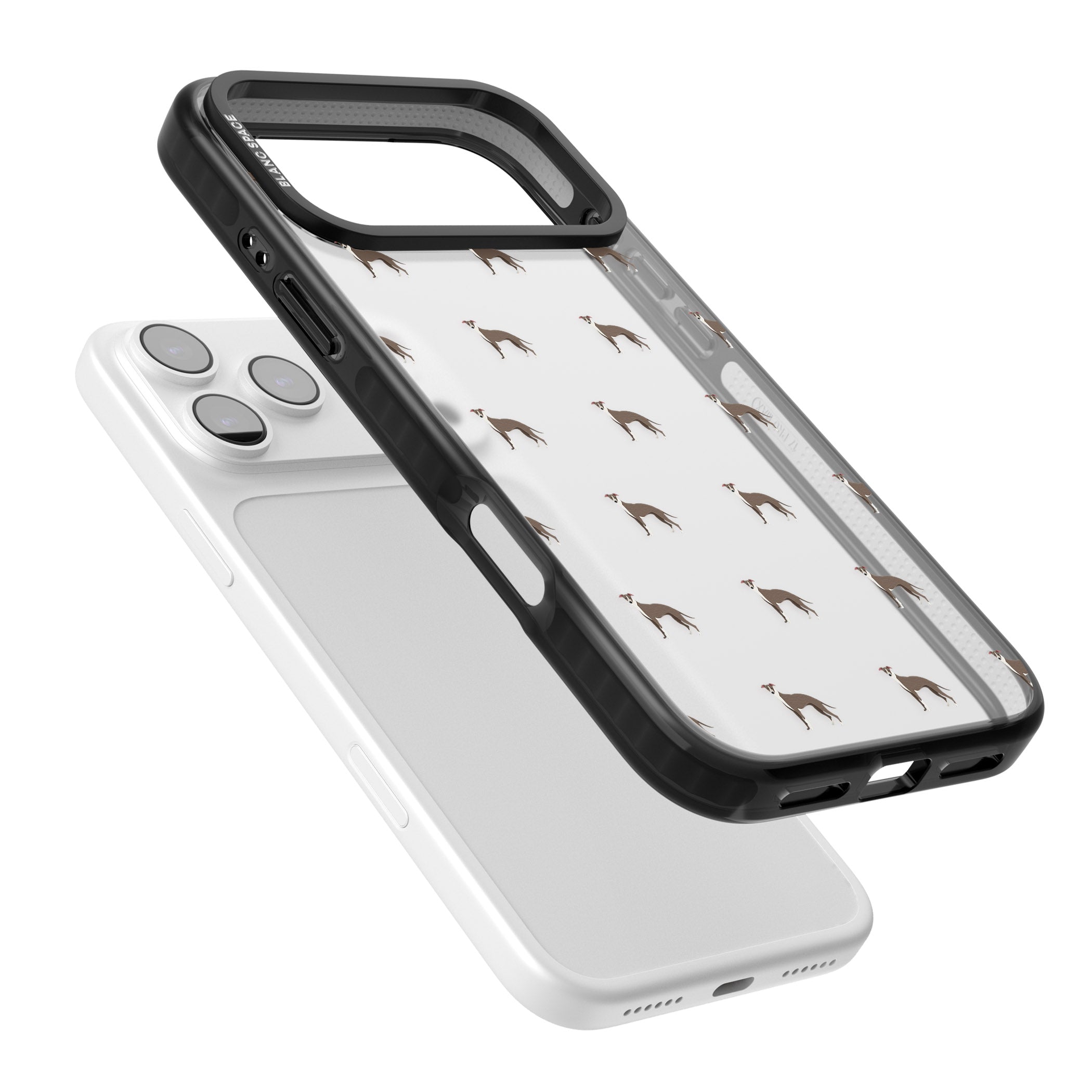 Whippet Dog Pattern Clear iPhone 17 Pro Max Impact Black Phone Case Colours