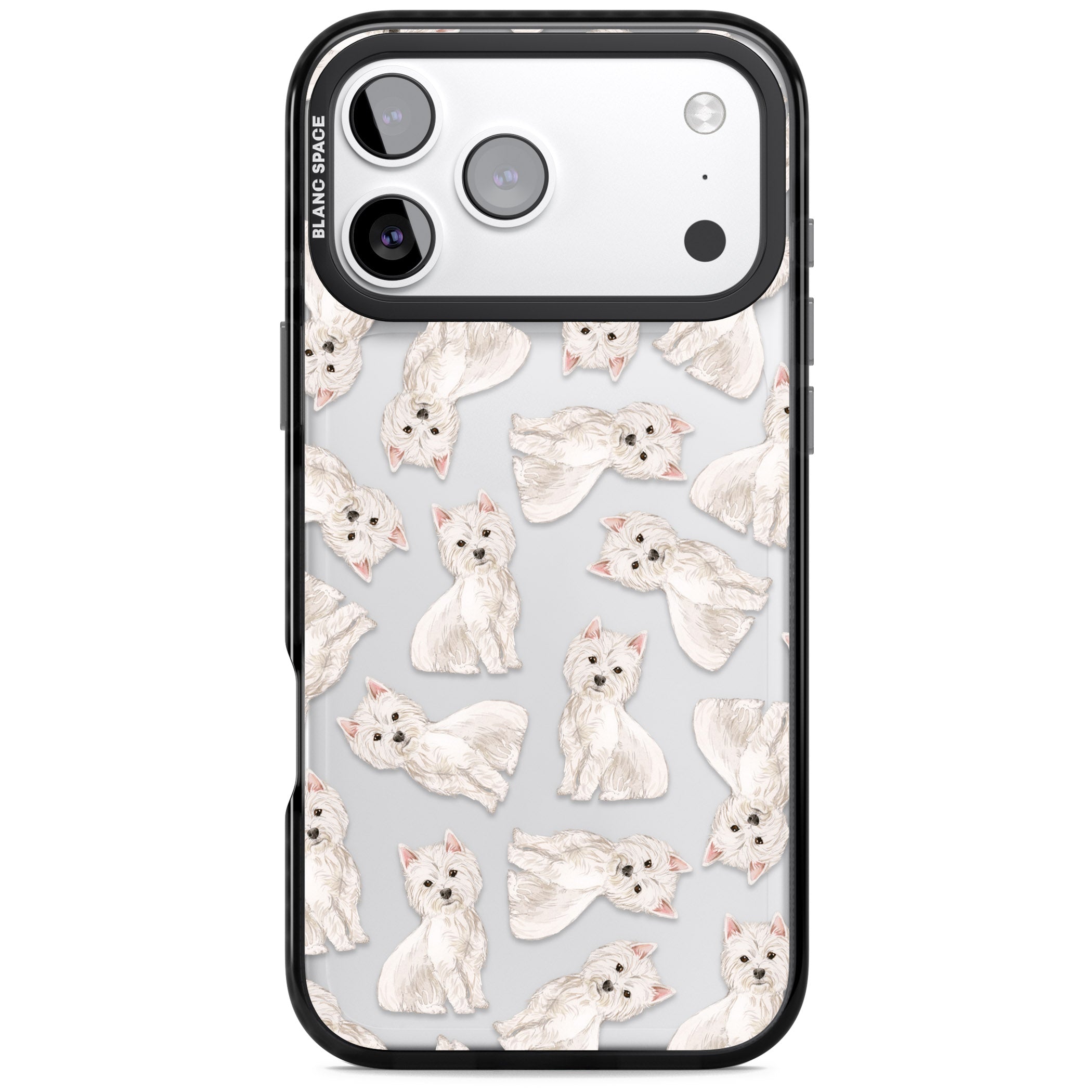 Westie Dog Pattern iPhone 17 Pro Impact Black Phone Case