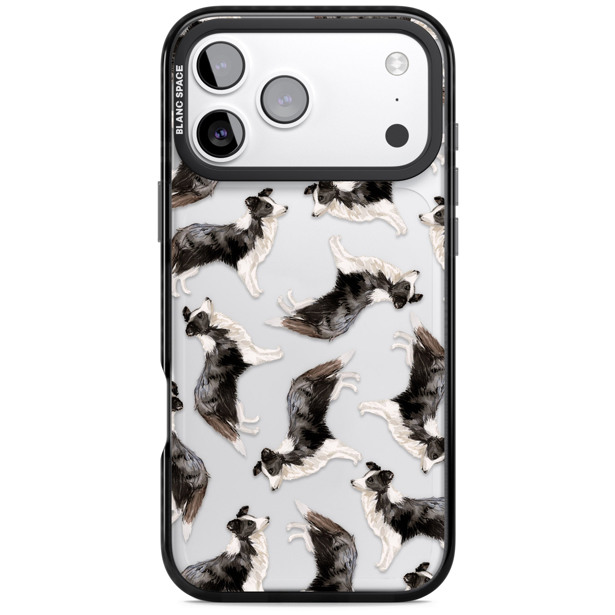 Border Collie Pattern Watercolour iPhone 17 Pro Impact Black Phone Case