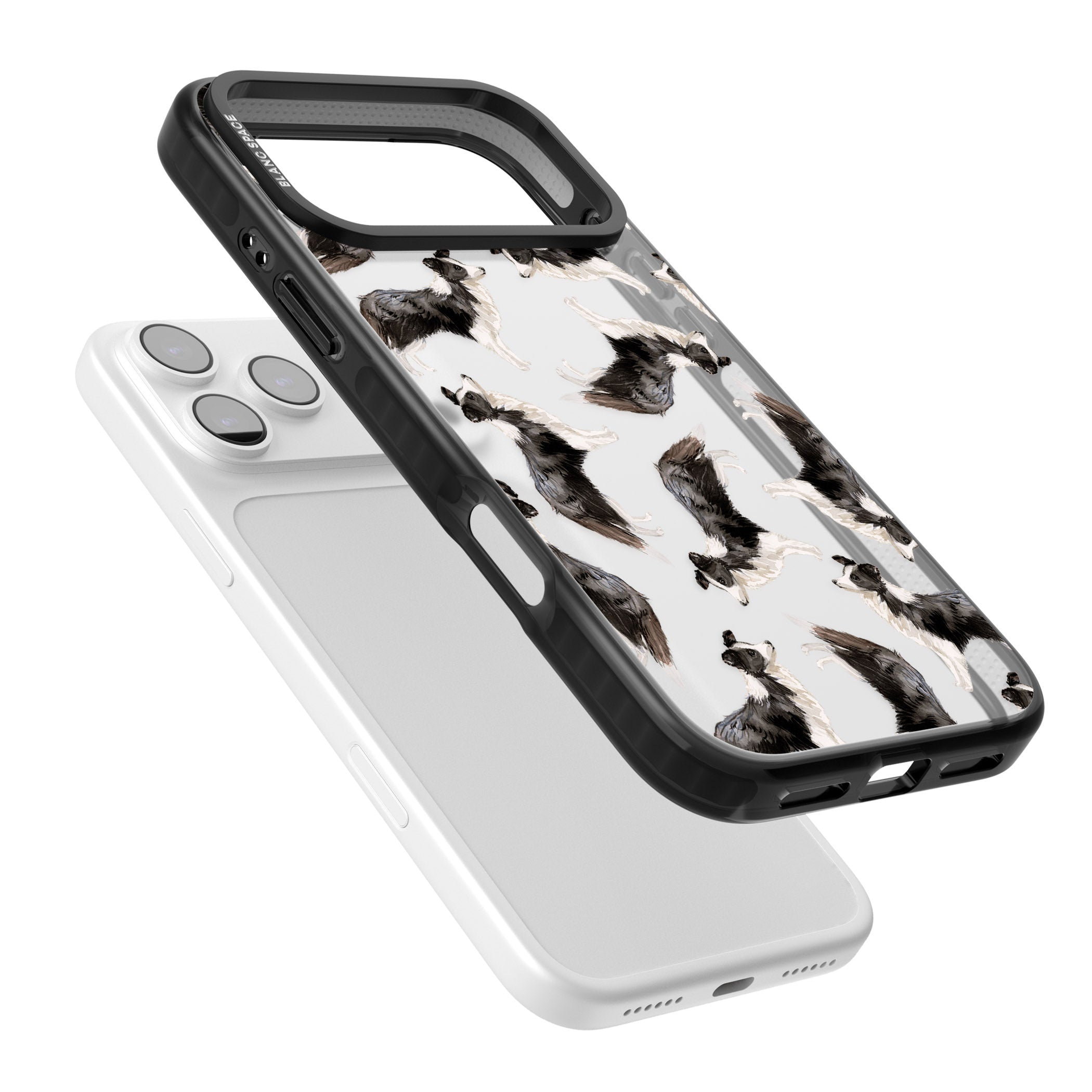 Border Collie Pattern Watercolour iPhone 17 Pro Impact Black Phone Case Colours