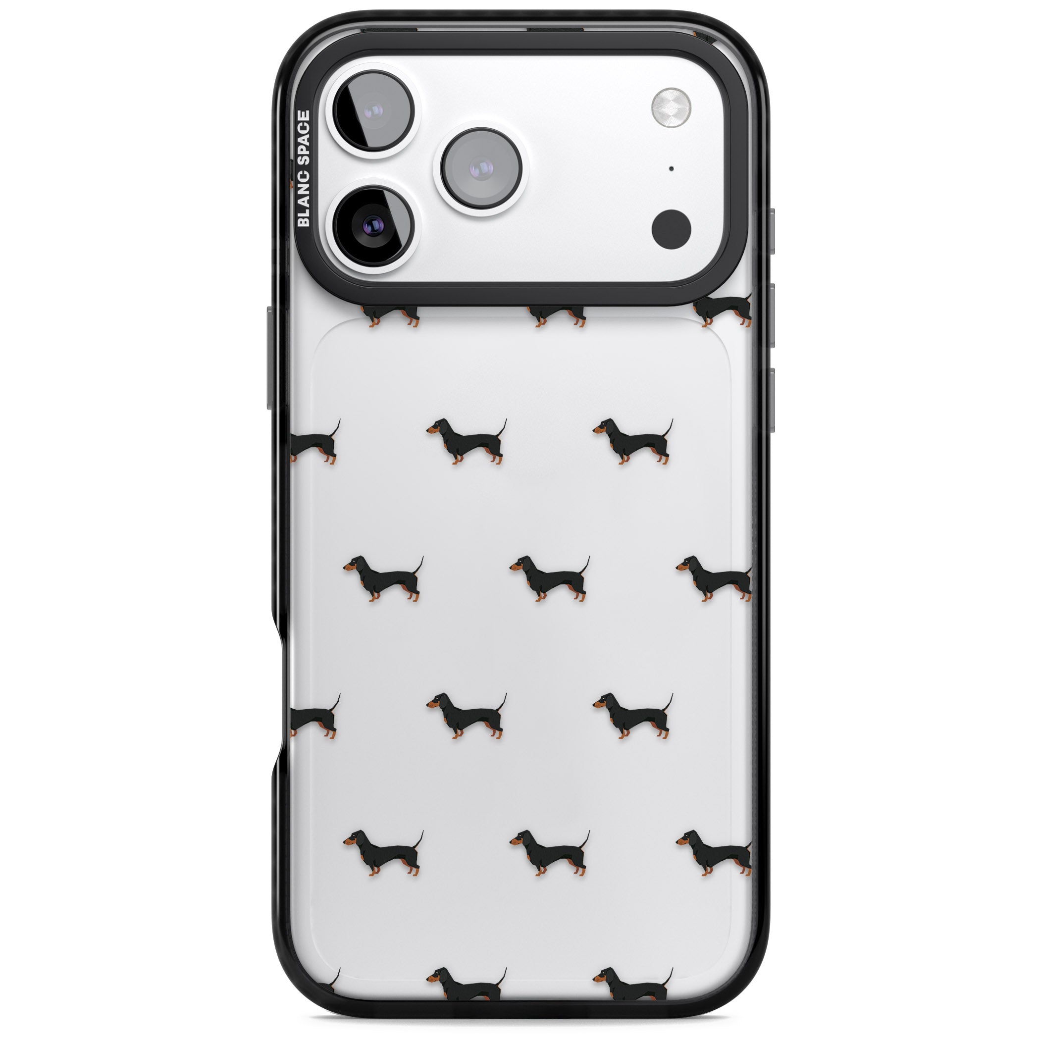 Dachshund Pattern Clear iPhone 17 Pro Max Impact Black Phone Case