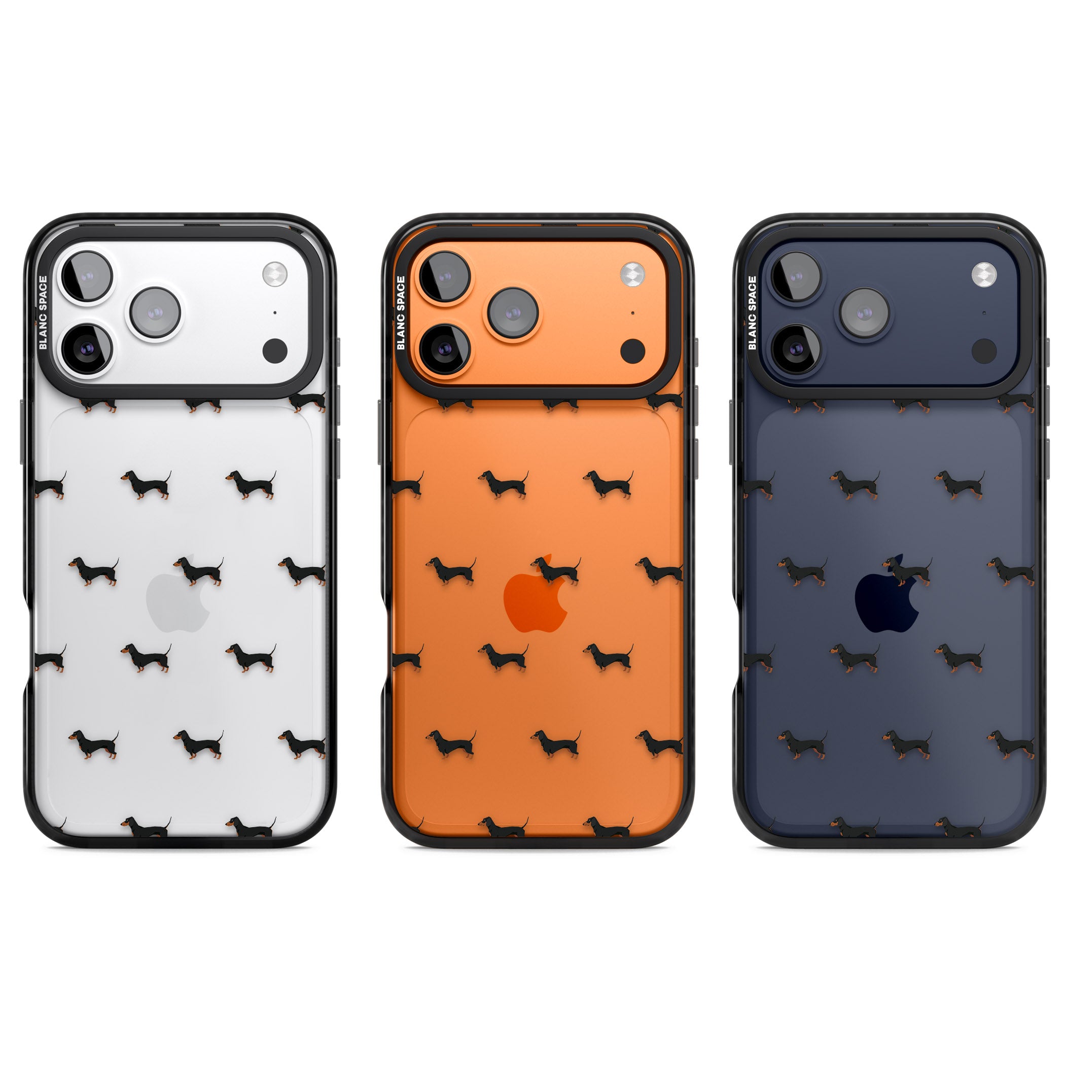 Dachshund Pattern Clear iPhone 17 Pro Impact Black Phone Case APT Impact Protection