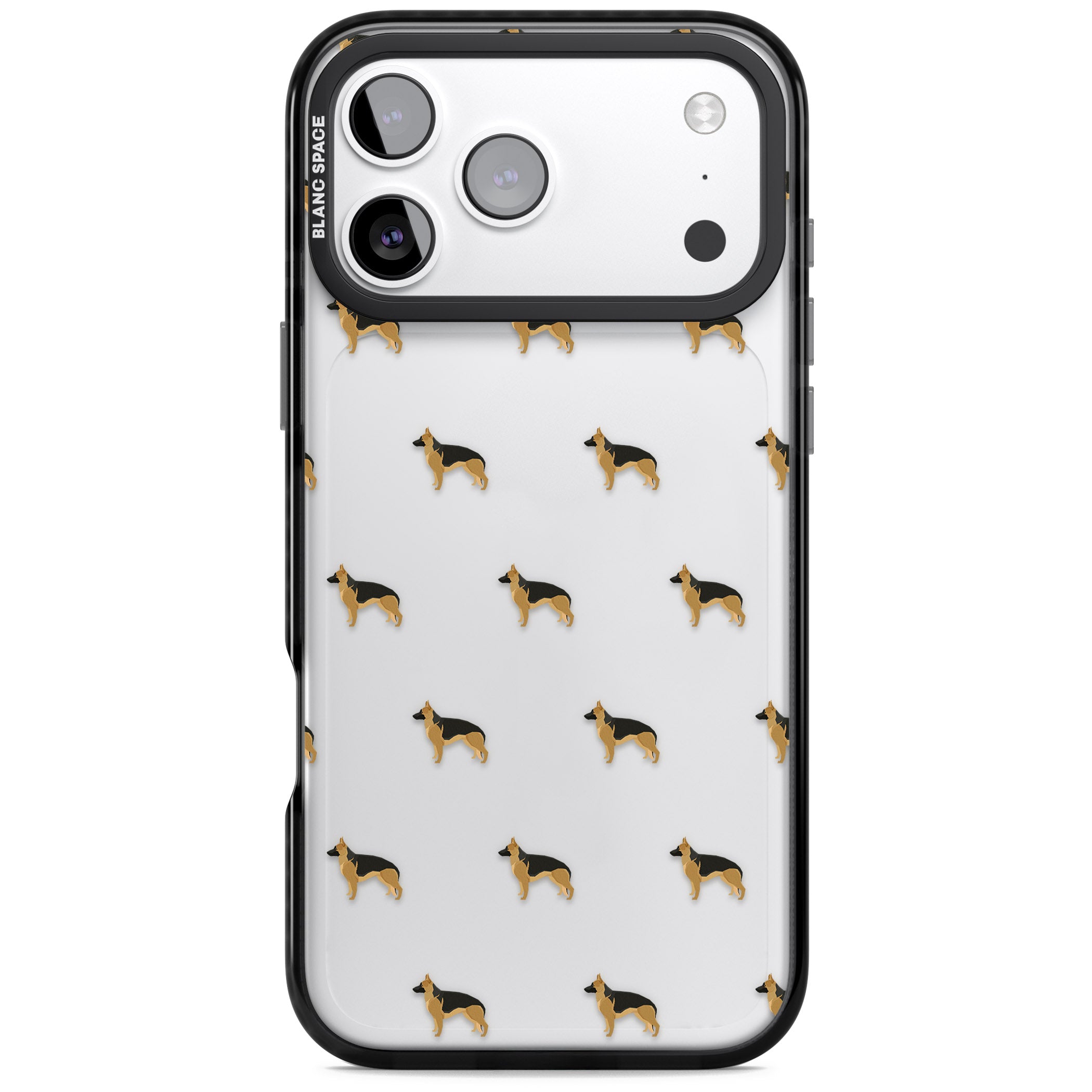 German Shepherd Pattern Clear iPhone 17 Pro Impact Black Phone Case