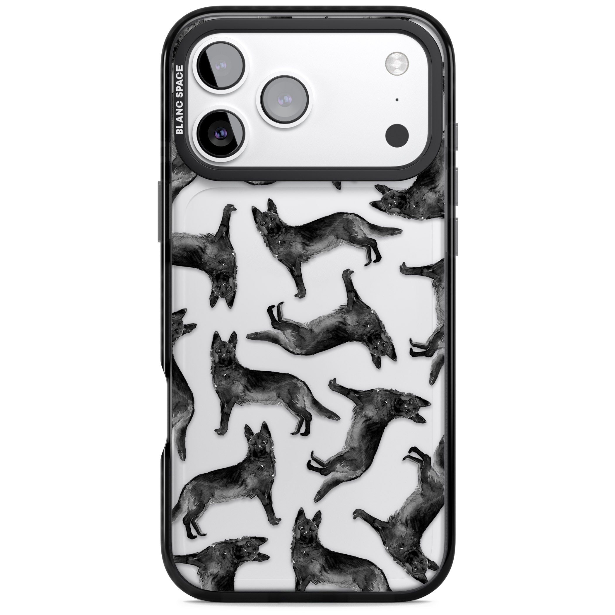 German Shepherd Pattern Black iPhone 17 Pro Max Impact Black Phone Case