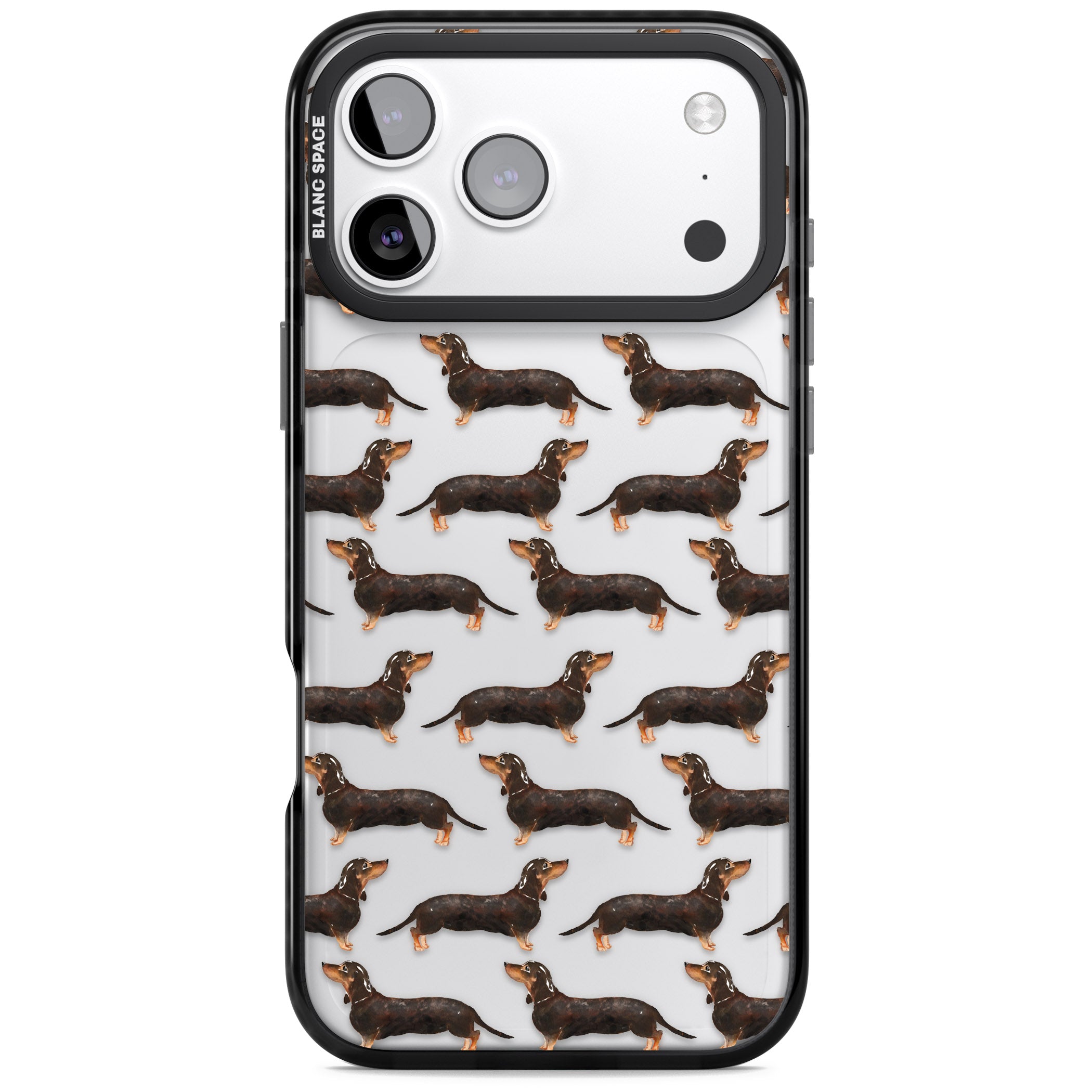 Dachshund Pattern Black Tan iPhone 17 Pro Impact Black Phone Case