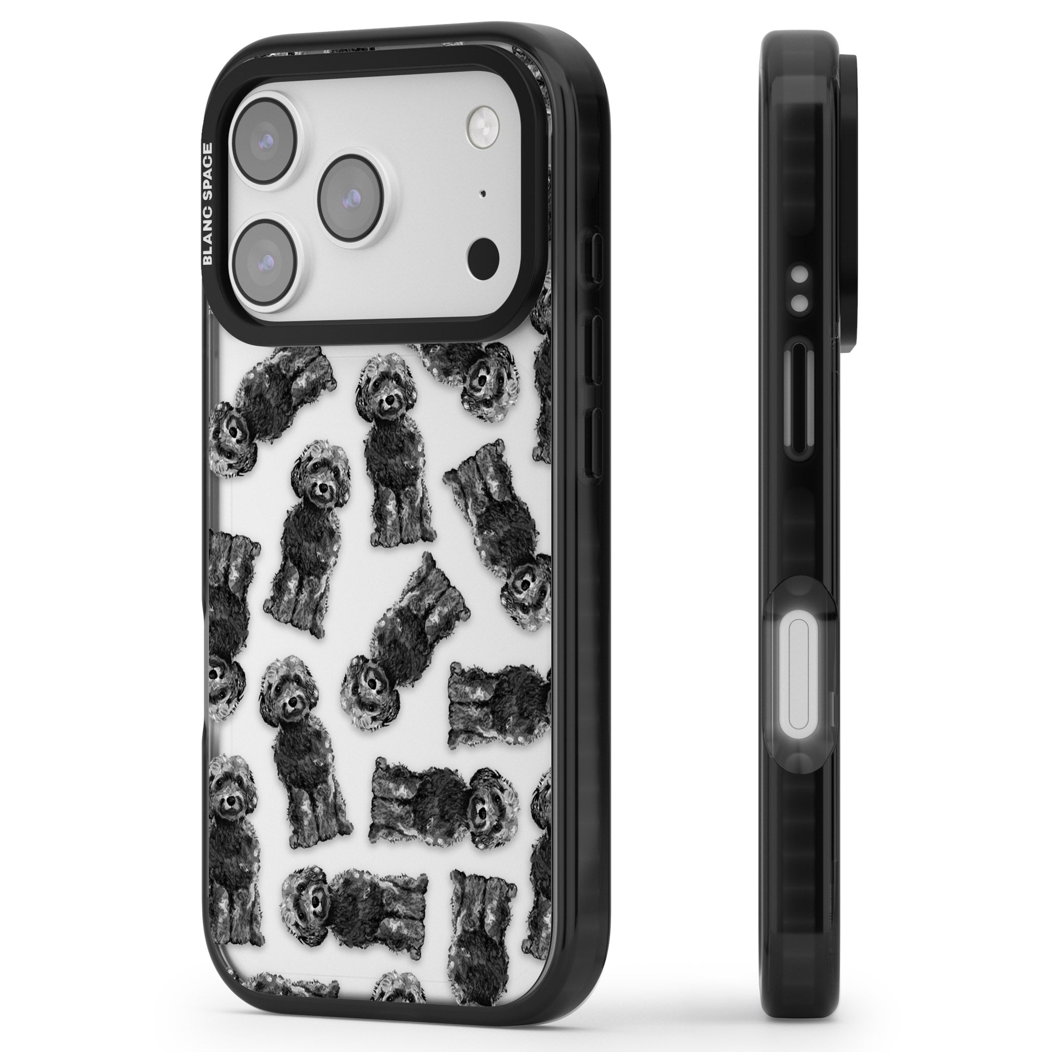 Black Cockapoo Watercolor iPhone 17 Pro Impact Black Phone Case Side Profile