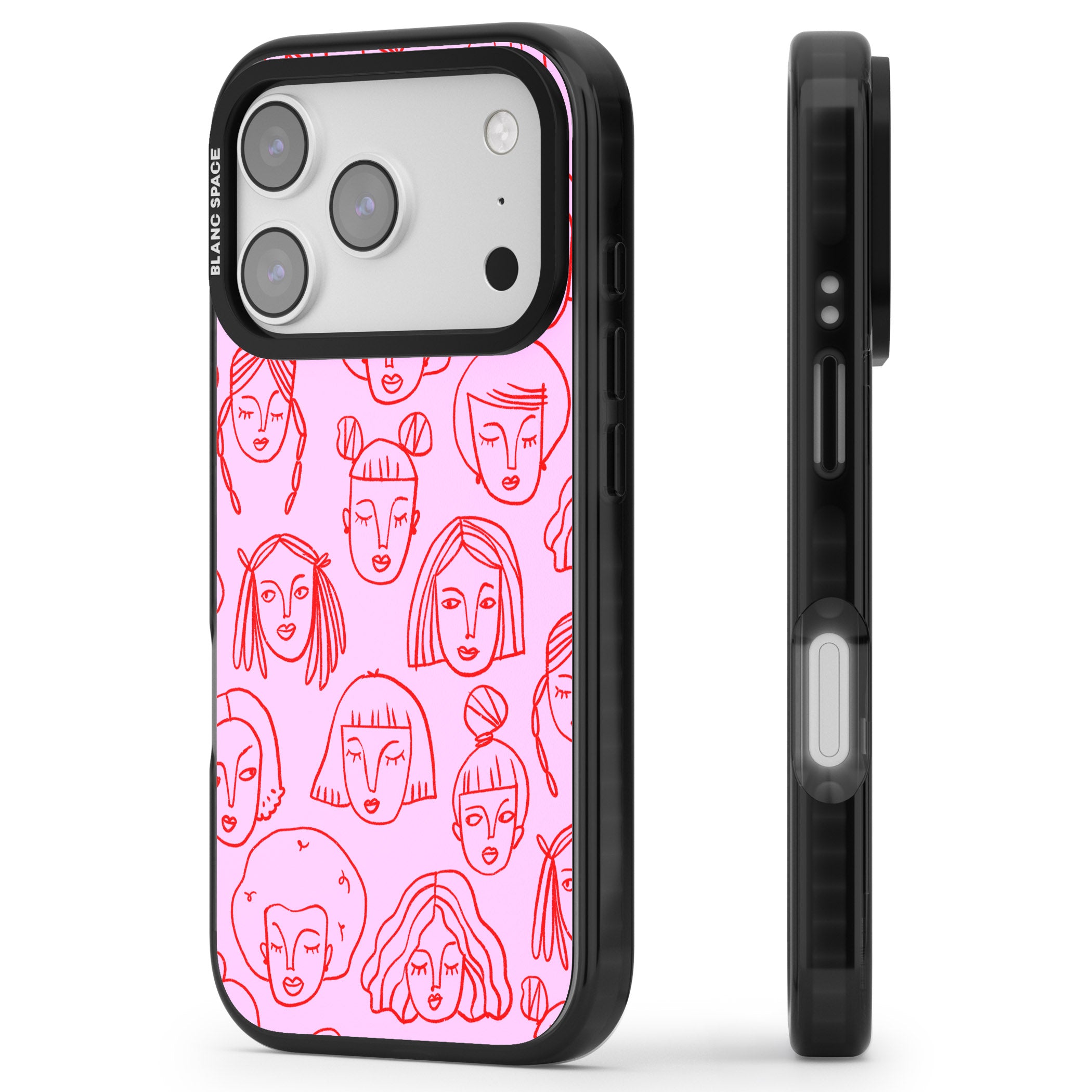 Girl Portrait Doodles iPhone 17 Pro Impact Black Phone Case Side Profile