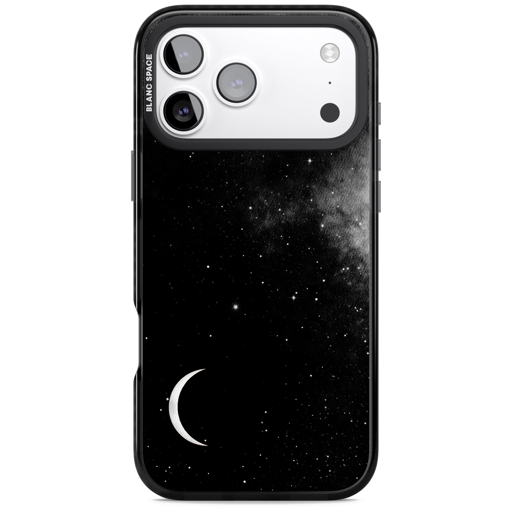 Night Sky Galaxies: Crescent Moon iPhone 17 Pro Impact Black Phone Case