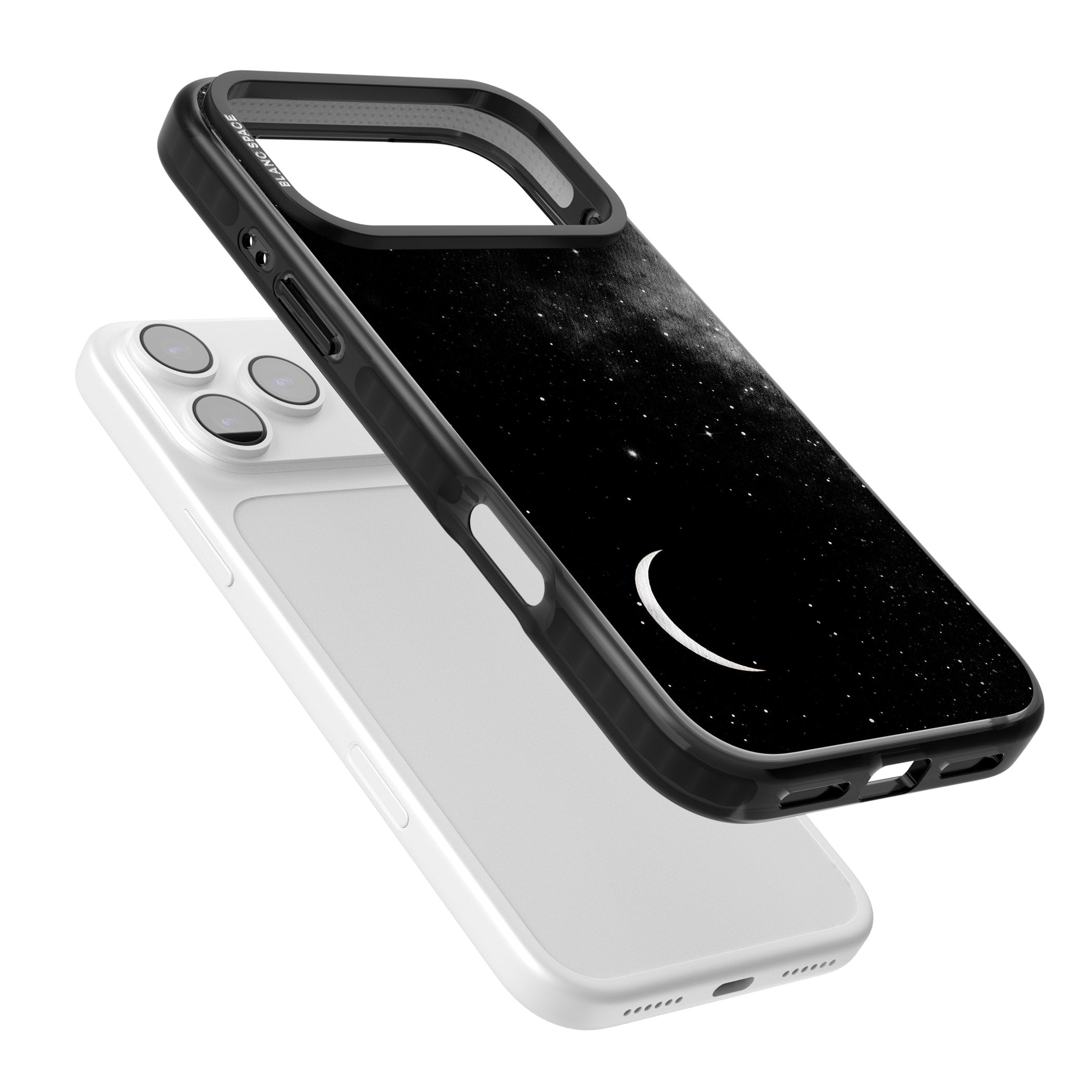Night Sky Galaxies: Crescent Moon iPhone 17 Pro Impact Black Phone Case Colours