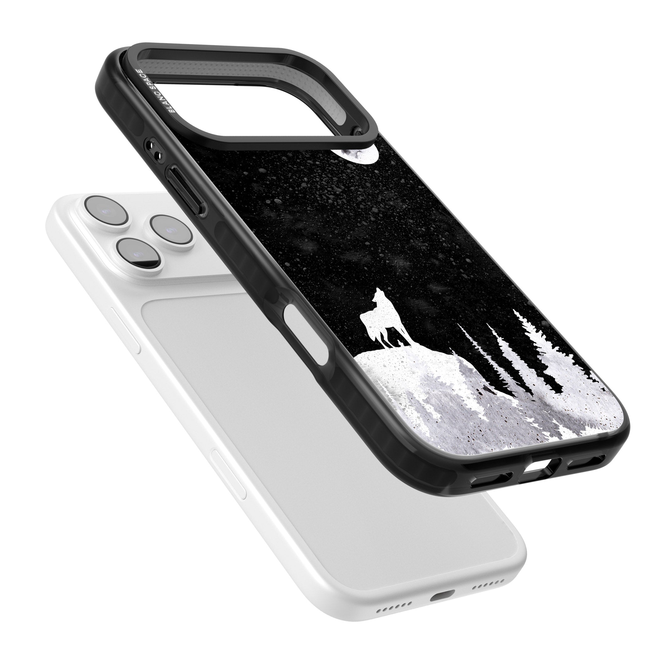 Moon Phases: Wolf & Full Moon iPhone 17 Pro Impact Black Phone Case Colours