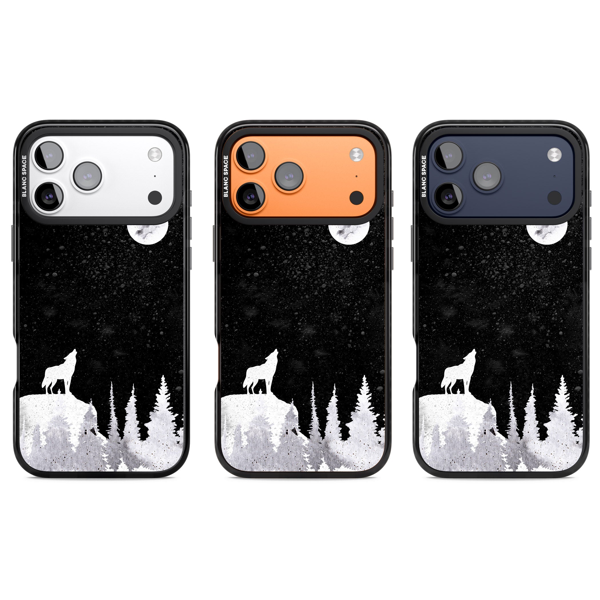 Moon Phases: Wolf & Full Moon iPhone 17 Pro Impact Black Phone Case APT Impact Protection