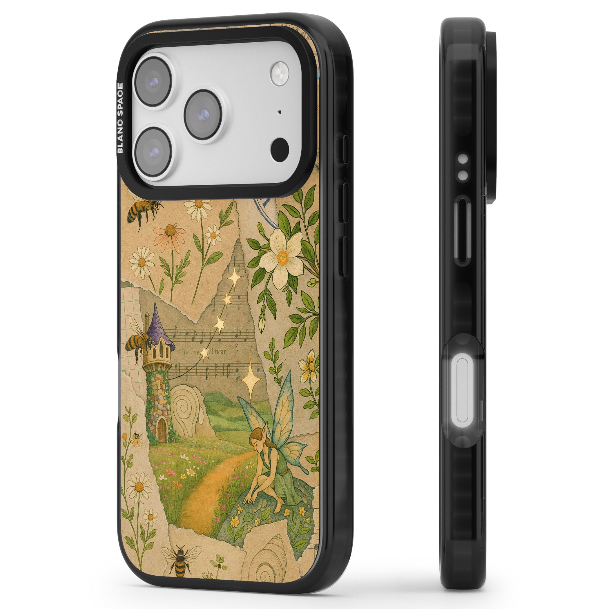Floral Fairy Collage iPhone 17 Pro Impact Black Phone Case Side Profile