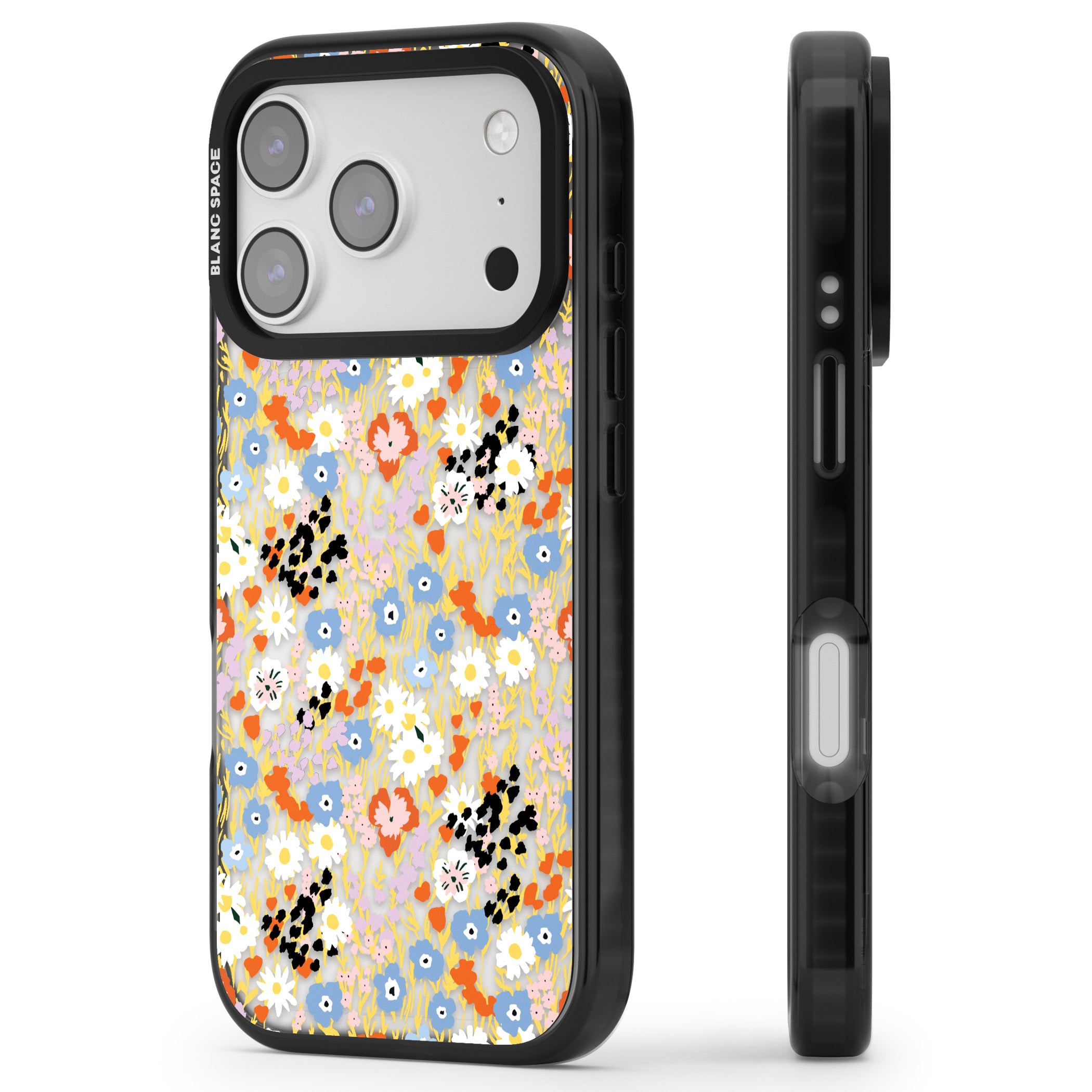Floral Delight: Vibrant Blooms iPhone 17 Pro Impact Black Phone Case Side Profile