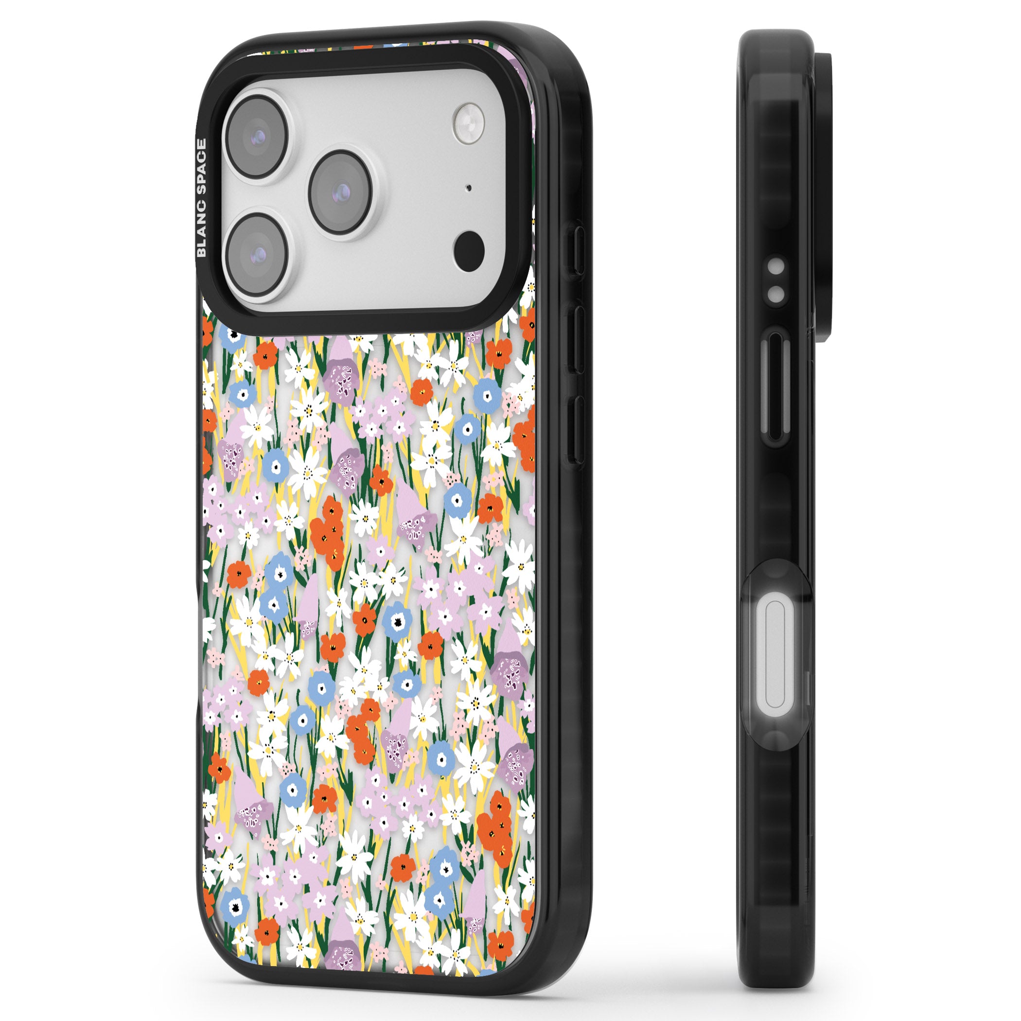 Vibrant Floral Garden iPhone 17 Pro Impact Black Phone Case Side Profile