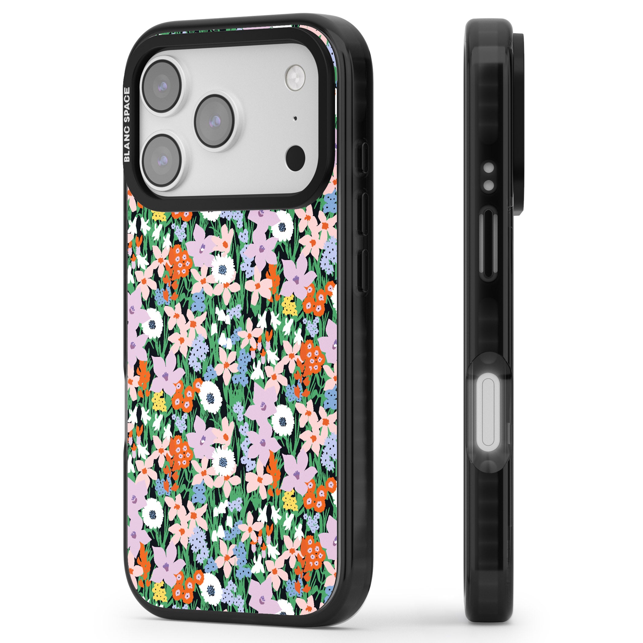 Jazzy Floral Mix iPhone 17 Pro Impact Black Phone Case Side Profile