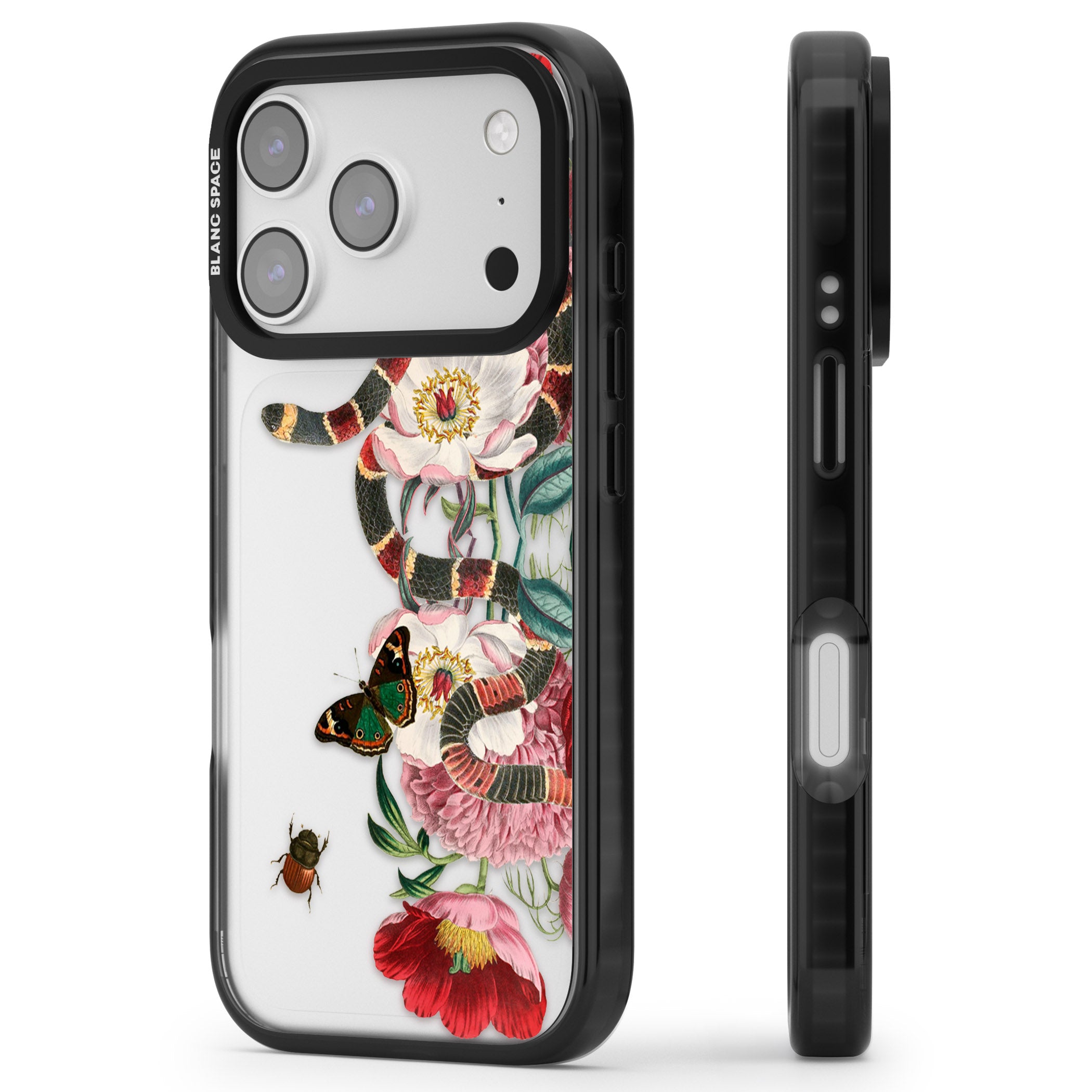 Floral Snake iPhone 17 Pro Impact Black Phone Case Side Profile