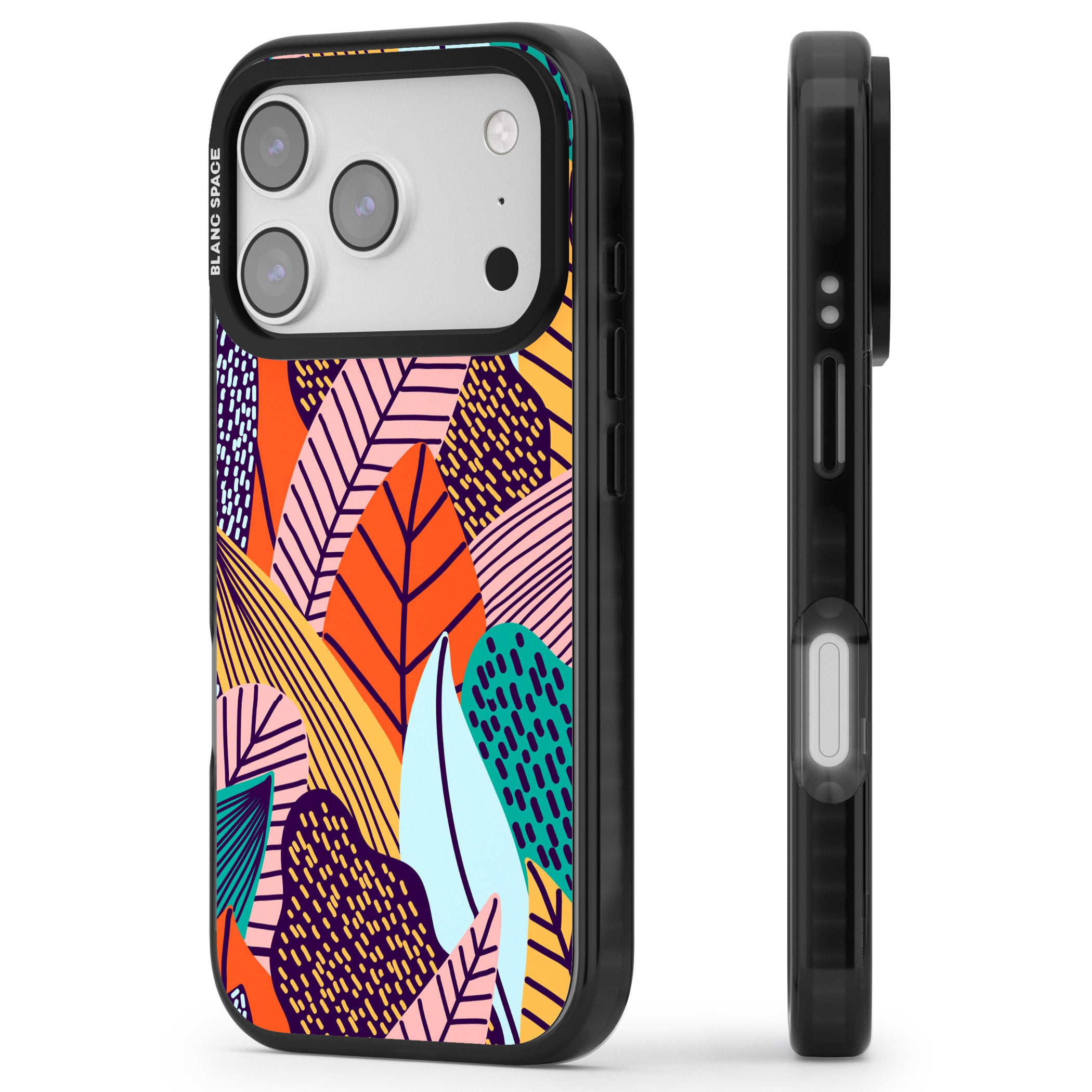Abstract Leaves iPhone 17 Pro Impact Black Phone Case Side Profile