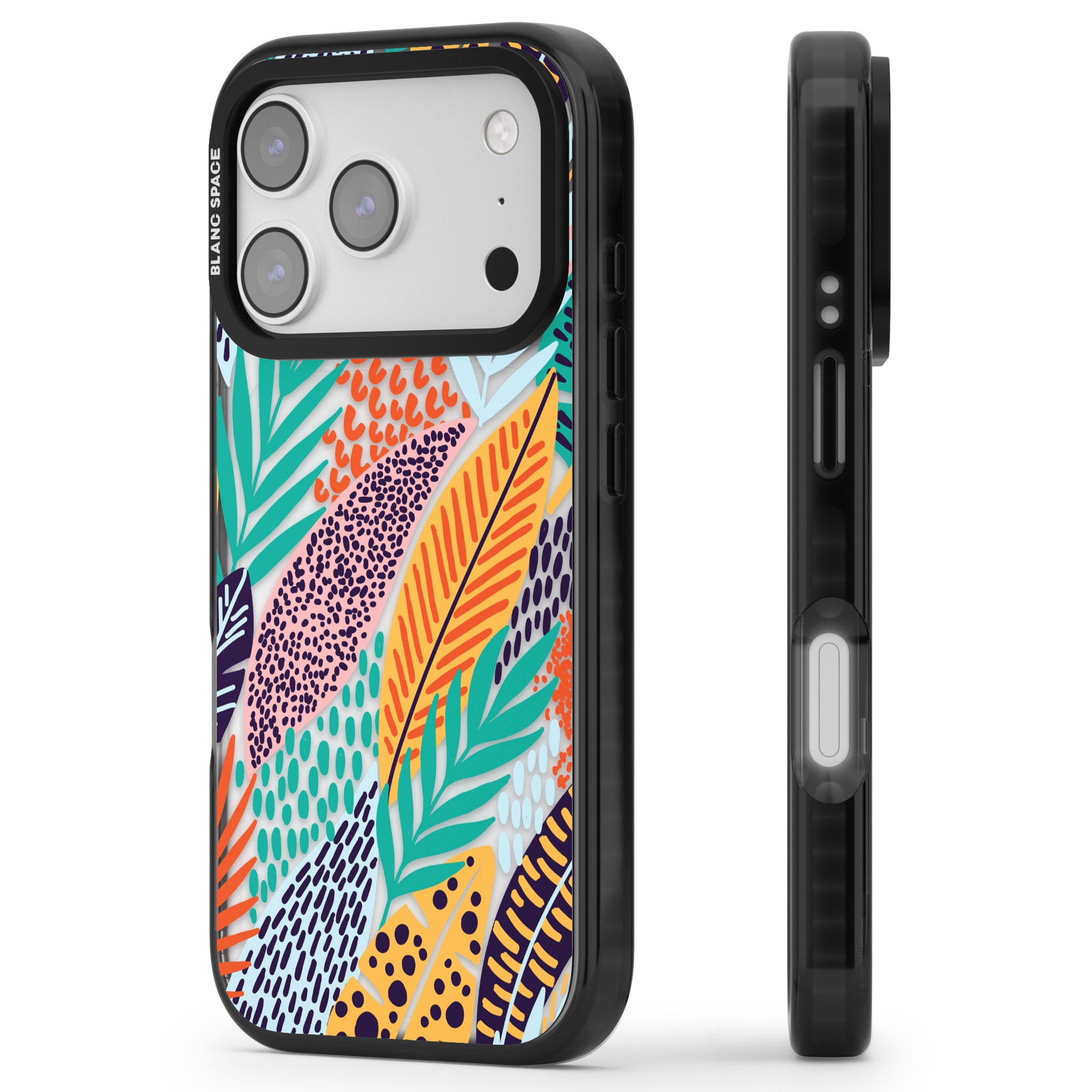 Colourful Leaves Mixture iPhone 17 Pro Impact Black Phone Case Side Profile
