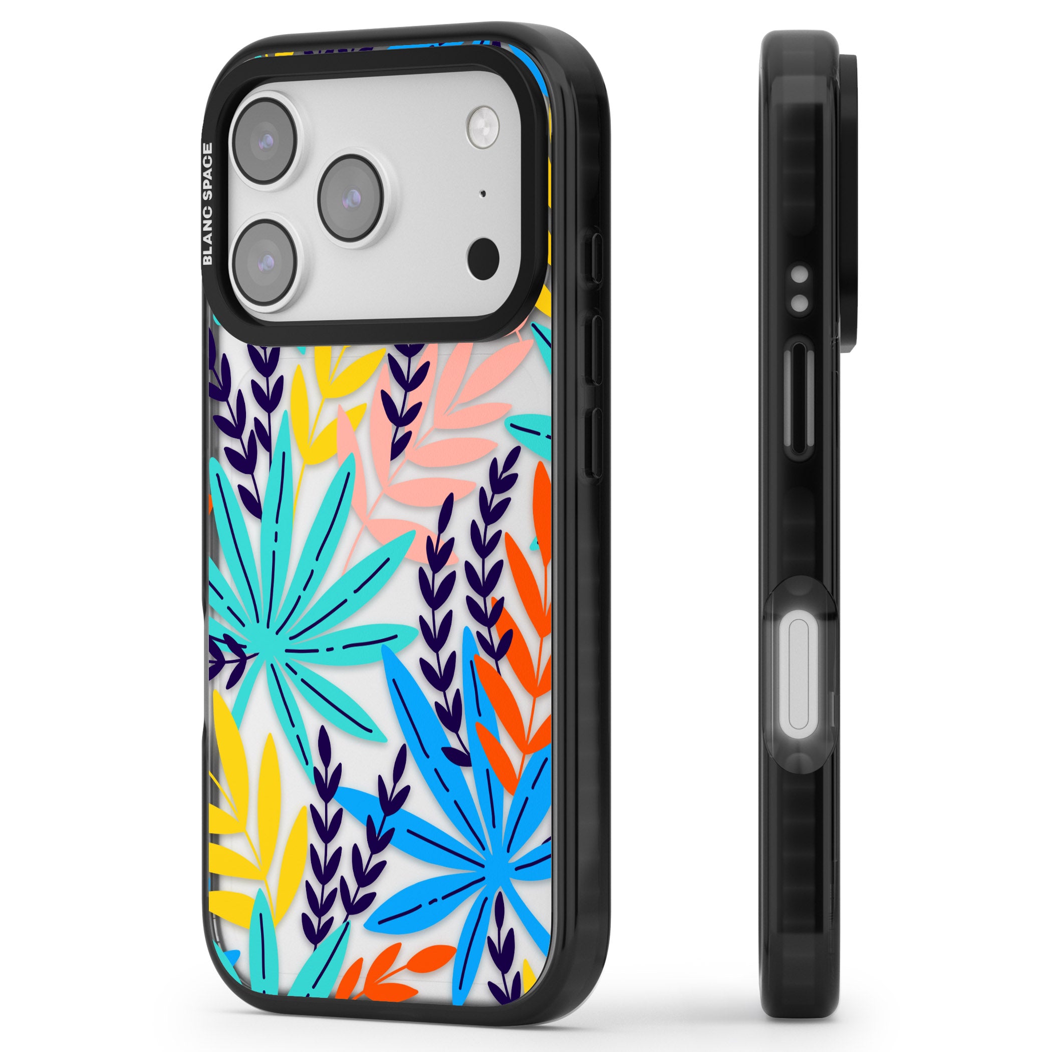 Tropical Palm Leaves iPhone 17 Pro Impact Black Phone Case Side Profile
