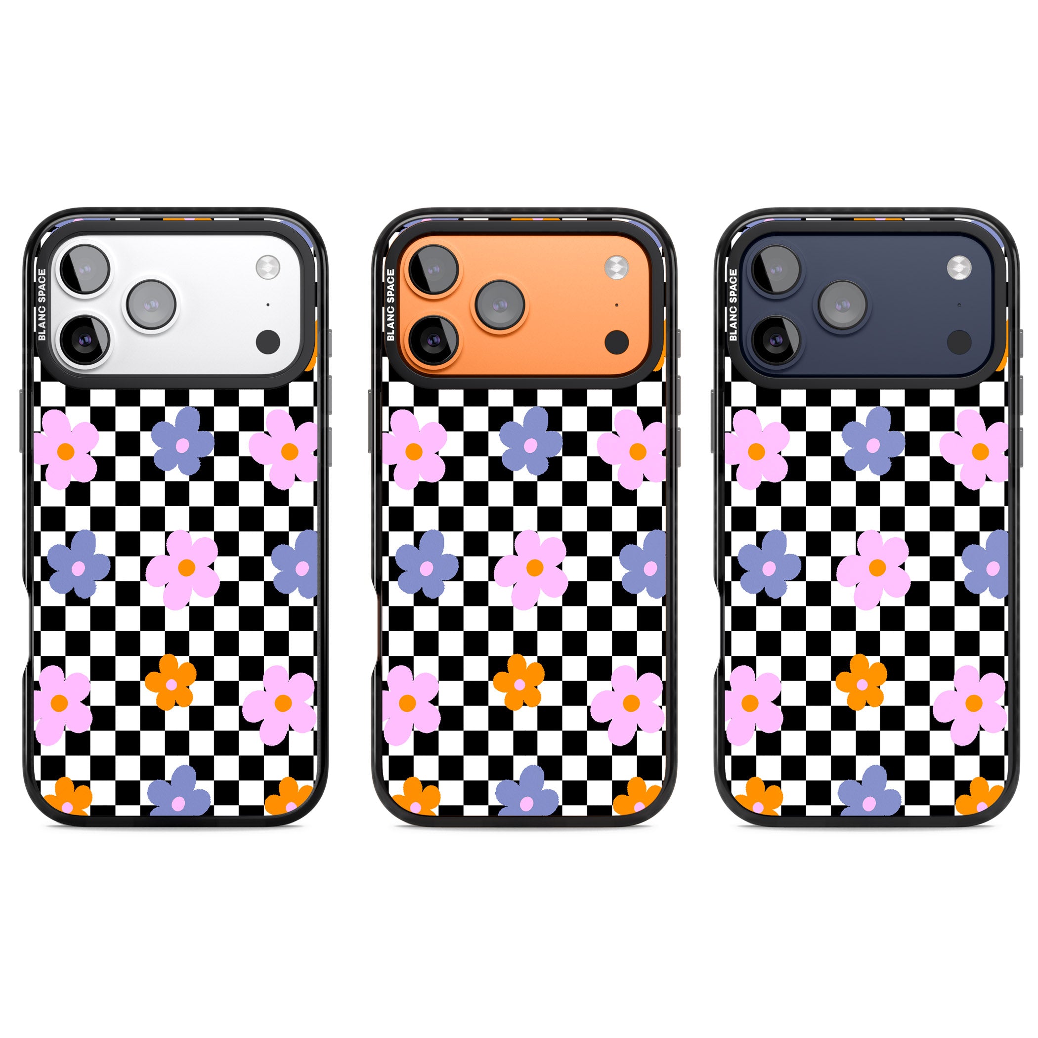 Checkered Blossom iPhone 17 Pro Impact Black Phone Case APT Impact Protection