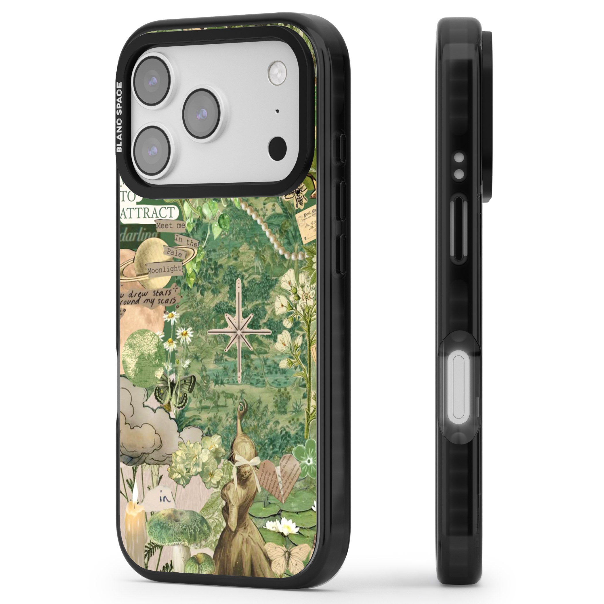 Green Vintage Collage iPhone 17 Pro Impact Black Phone Case Side Profile