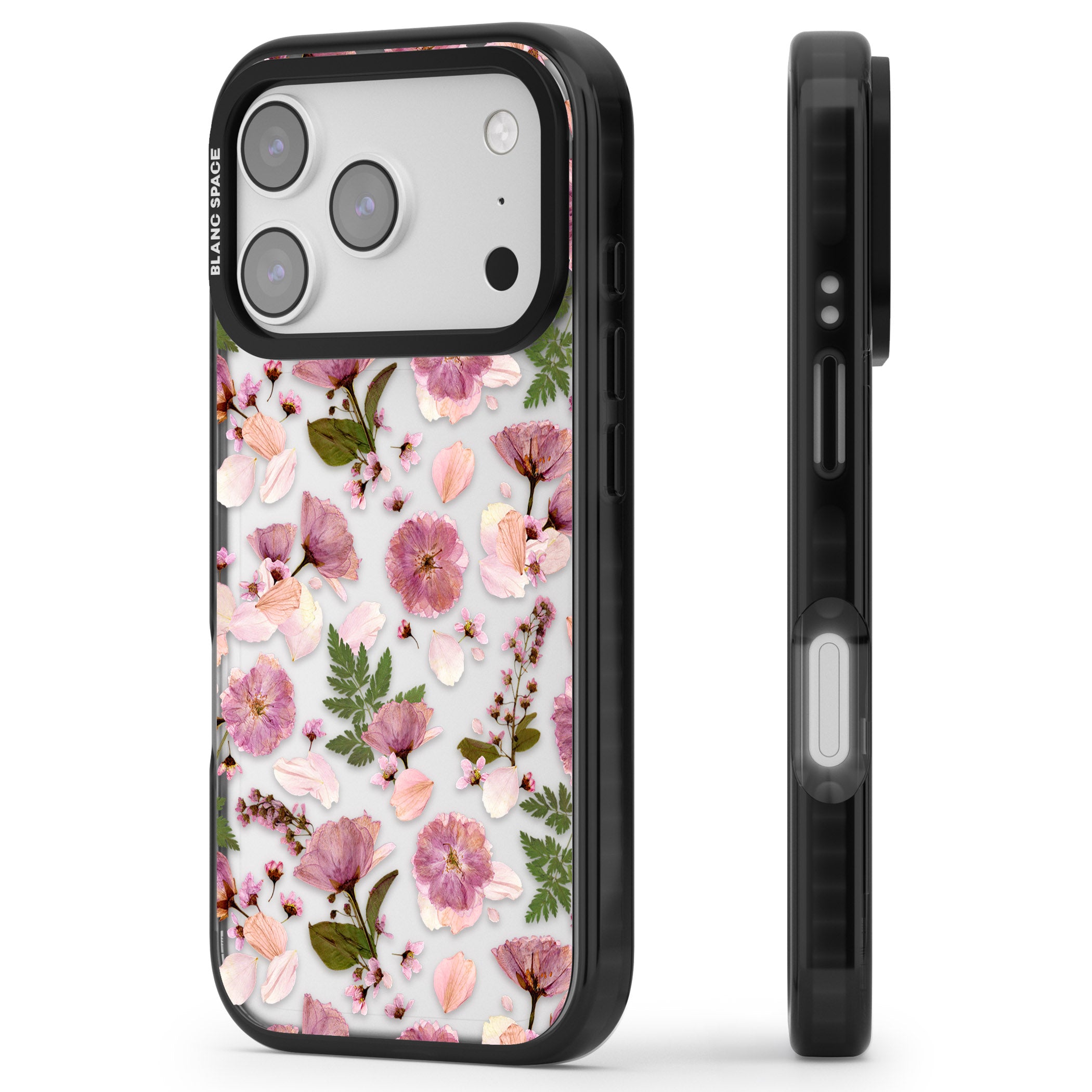 Floral Fantasy Menagerie iPhone 17 Pro Max Impact Black Phone Case Side Profile