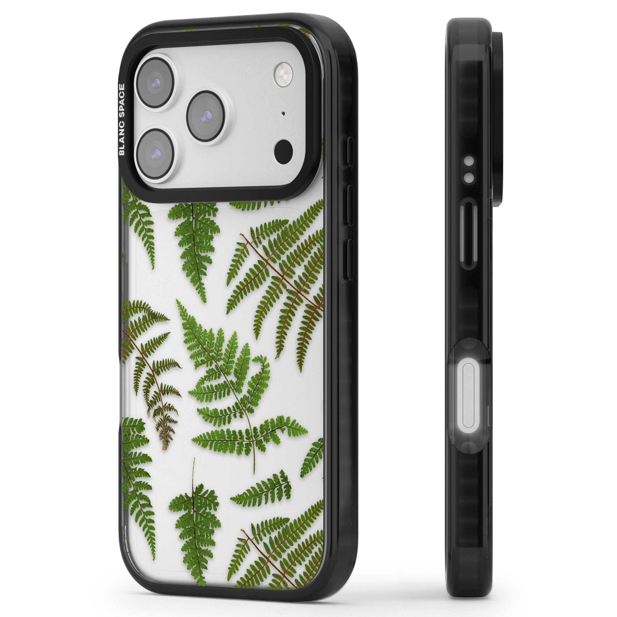 Leafy Ferns iPhone 17 Pro Impact Black Phone Case Side Profile