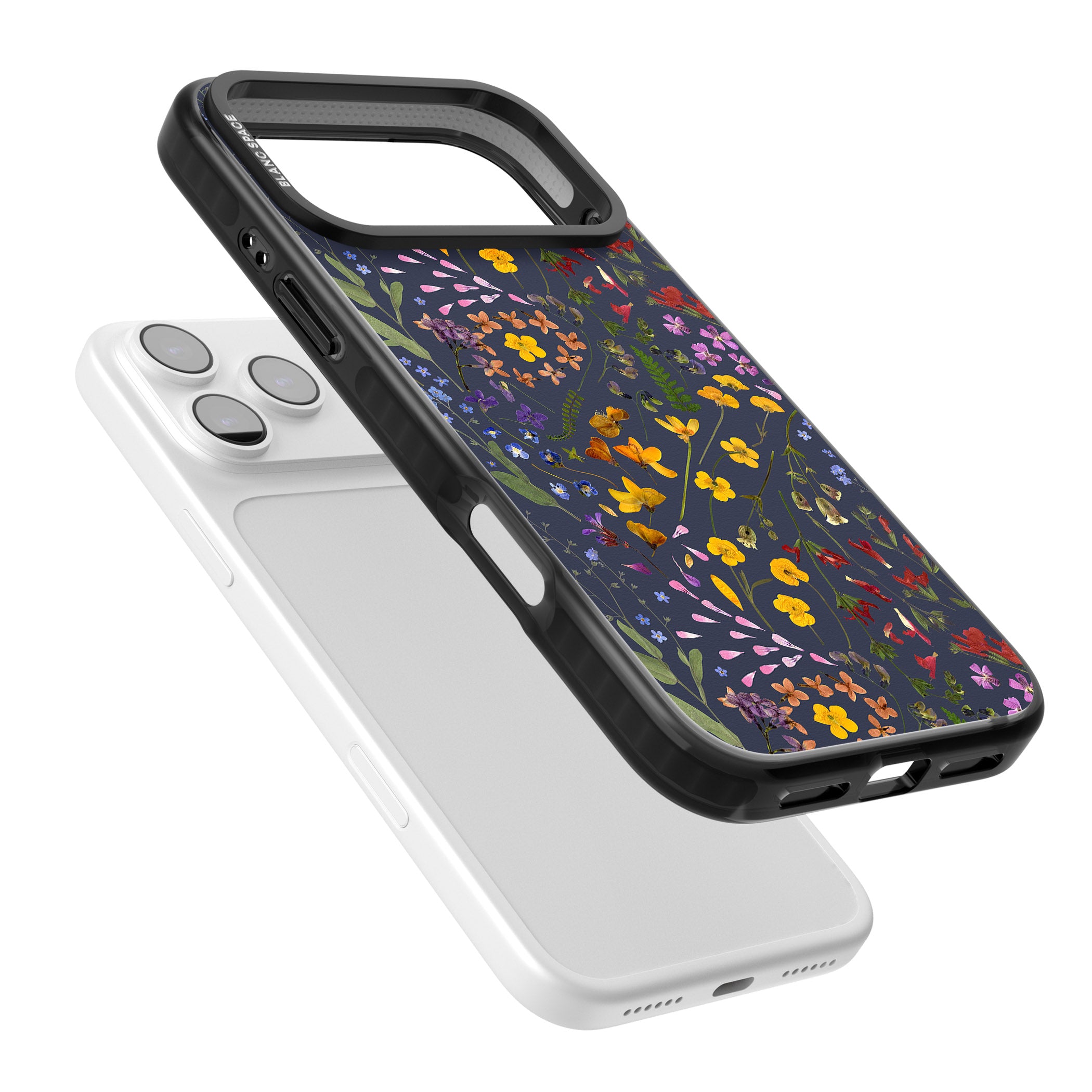 Wildflower Leaves Cluster Navy iPhone 17 Pro Max Impact Black Phone Case Colours