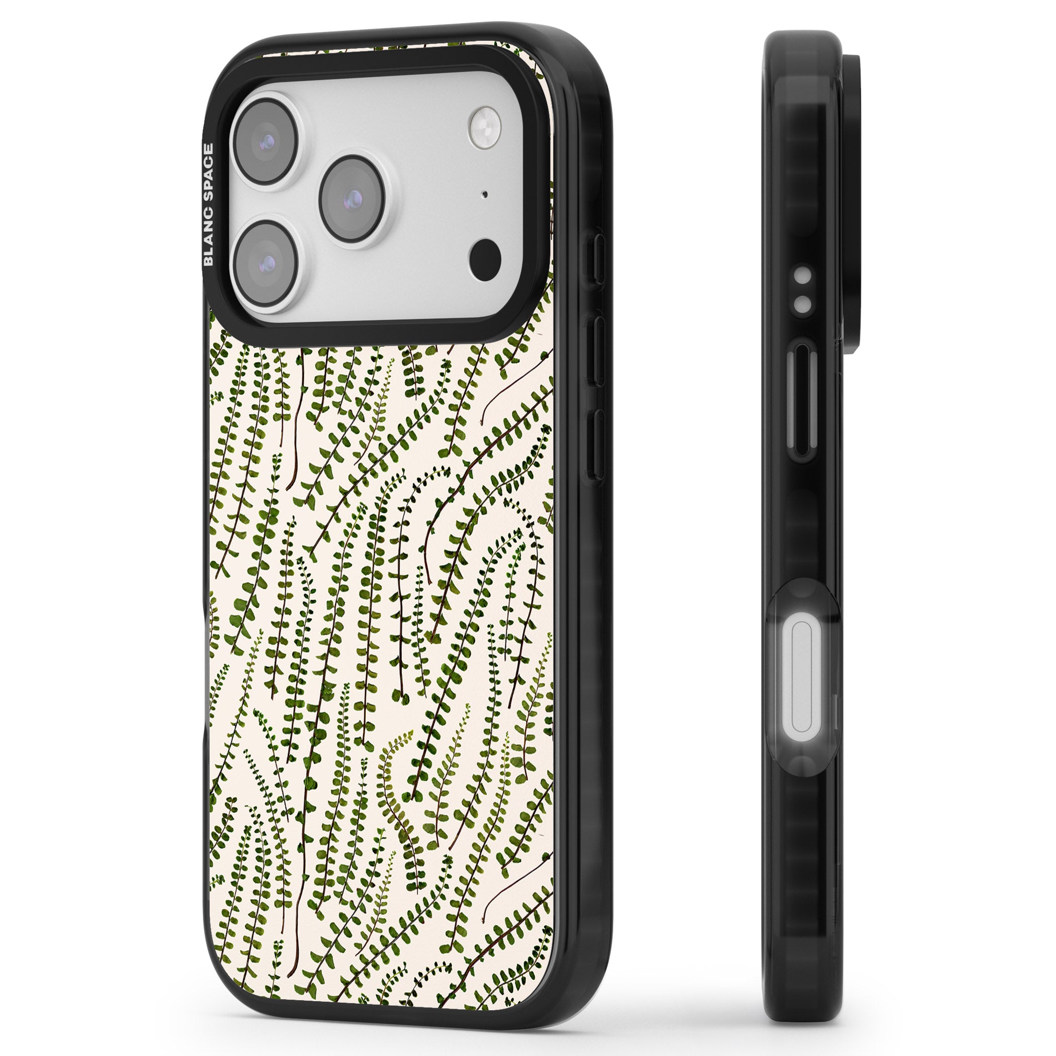 Fern Leaf Pattern iPhone 17 Pro Impact Black Phone Case Side Profile