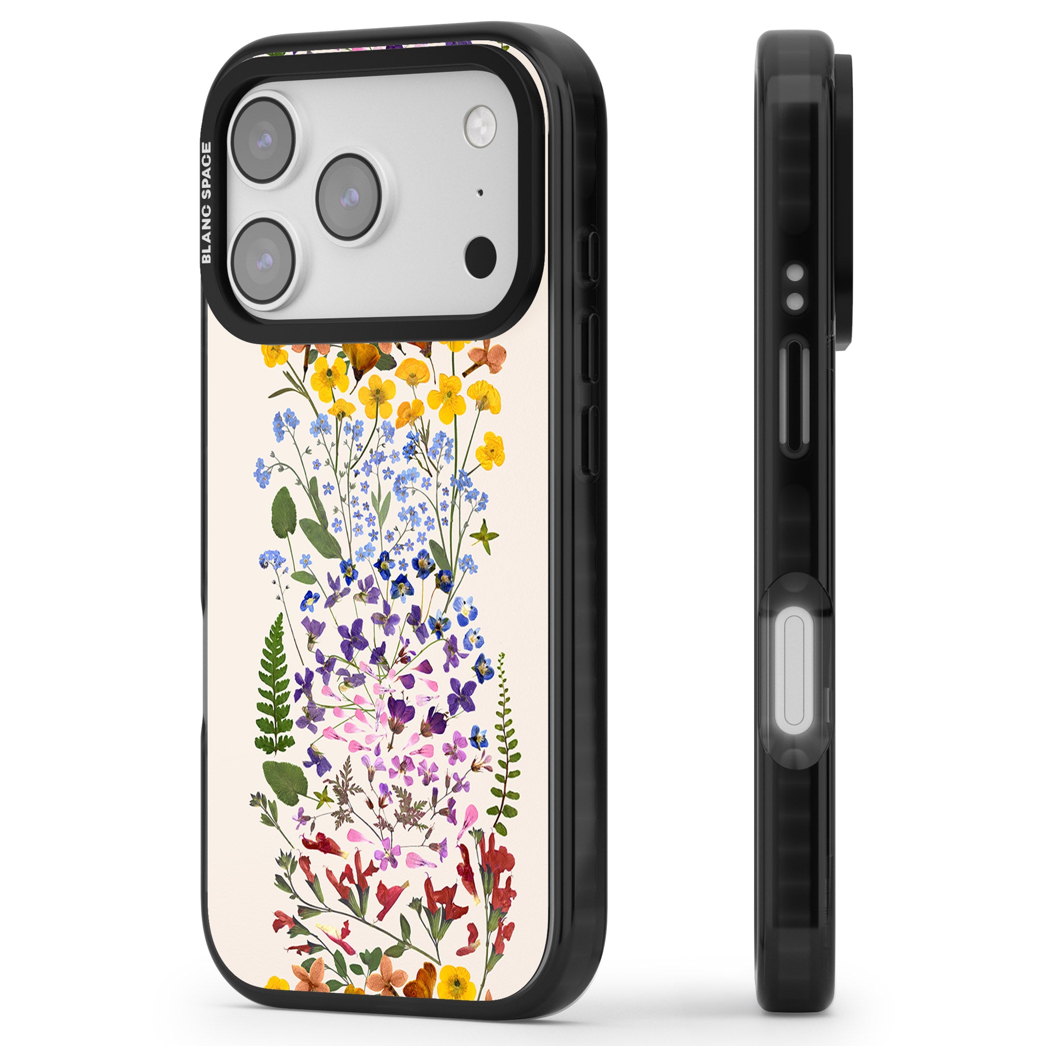 Cream Wildflower iPhone 17 Pro Max Impact Black Phone Case Side Profile