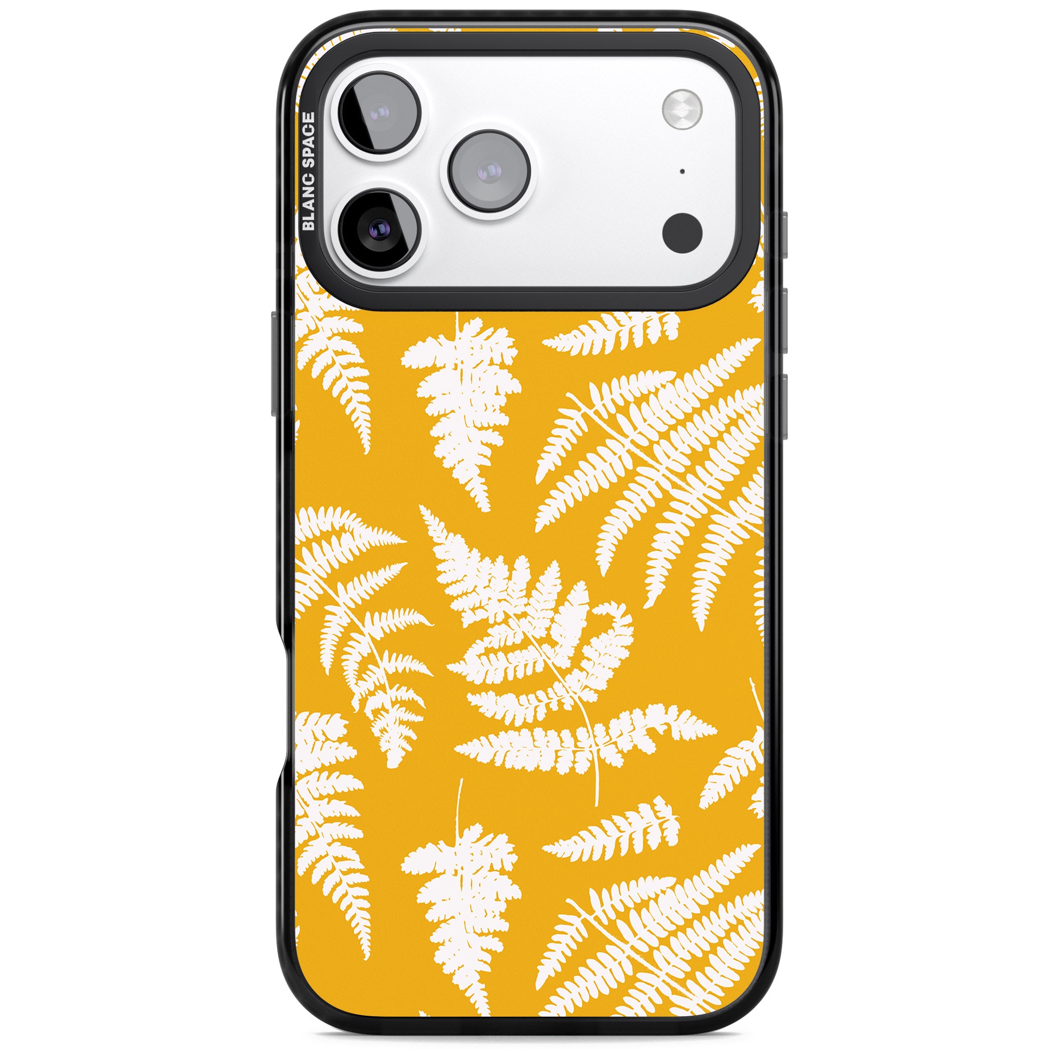 Fern Pattern On Yellow iPhone 17 Pro Max Impact Black Phone Case