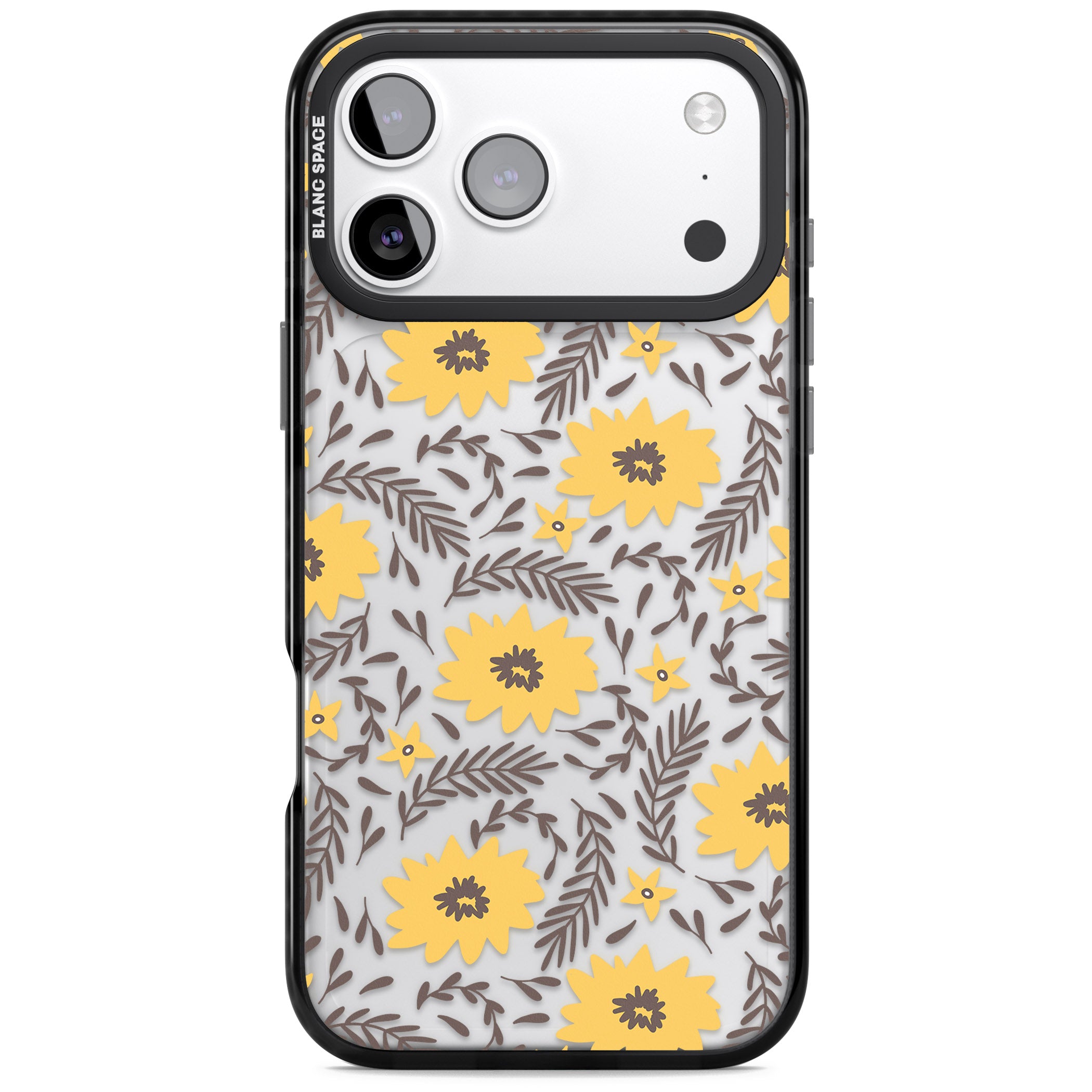 Yellow Blossoms Floral iPhone 17 Pro Impact Black Phone Case