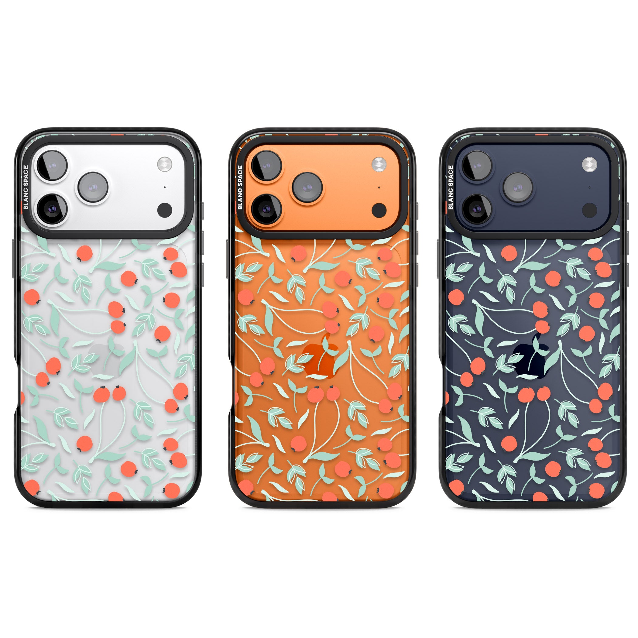 Red Berries Floral iPhone 17 Pro Impact Black Phone Case APT Impact Protection