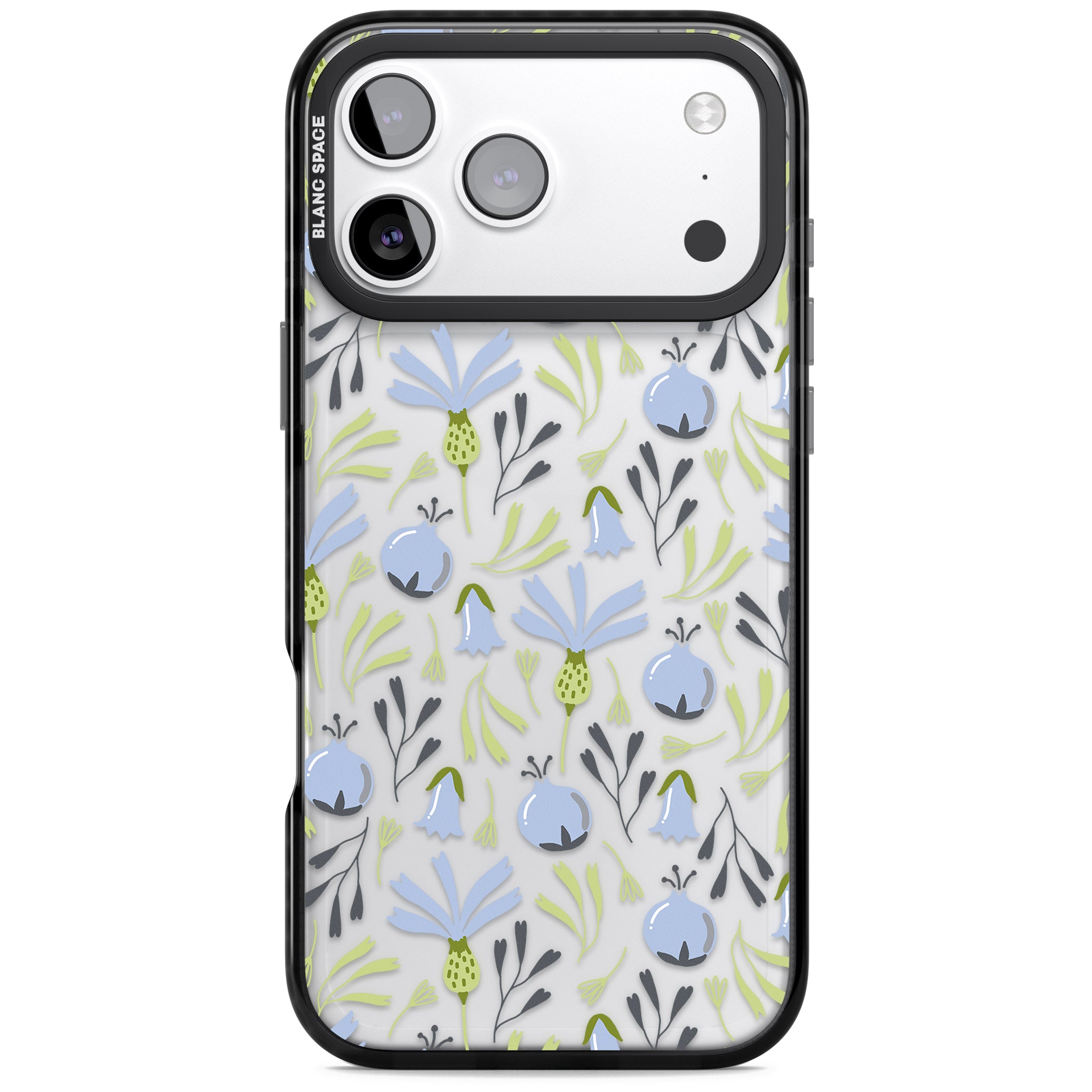 Blue Flora Bloom iPhone 17 Pro Max Impact Black Phone Case