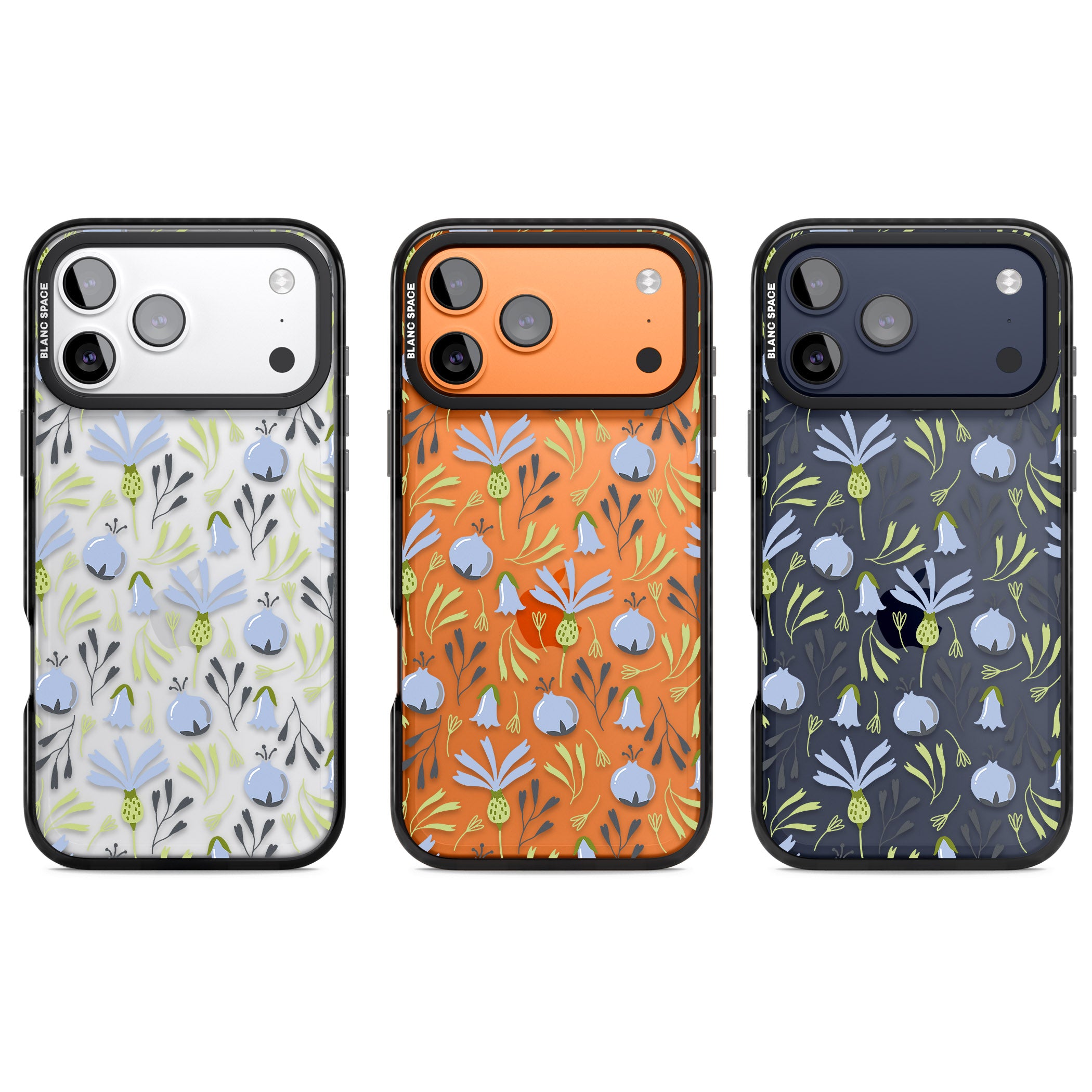 Blue Flora Bloom iPhone 17 Pro Impact Black Phone Case APT Impact Protection