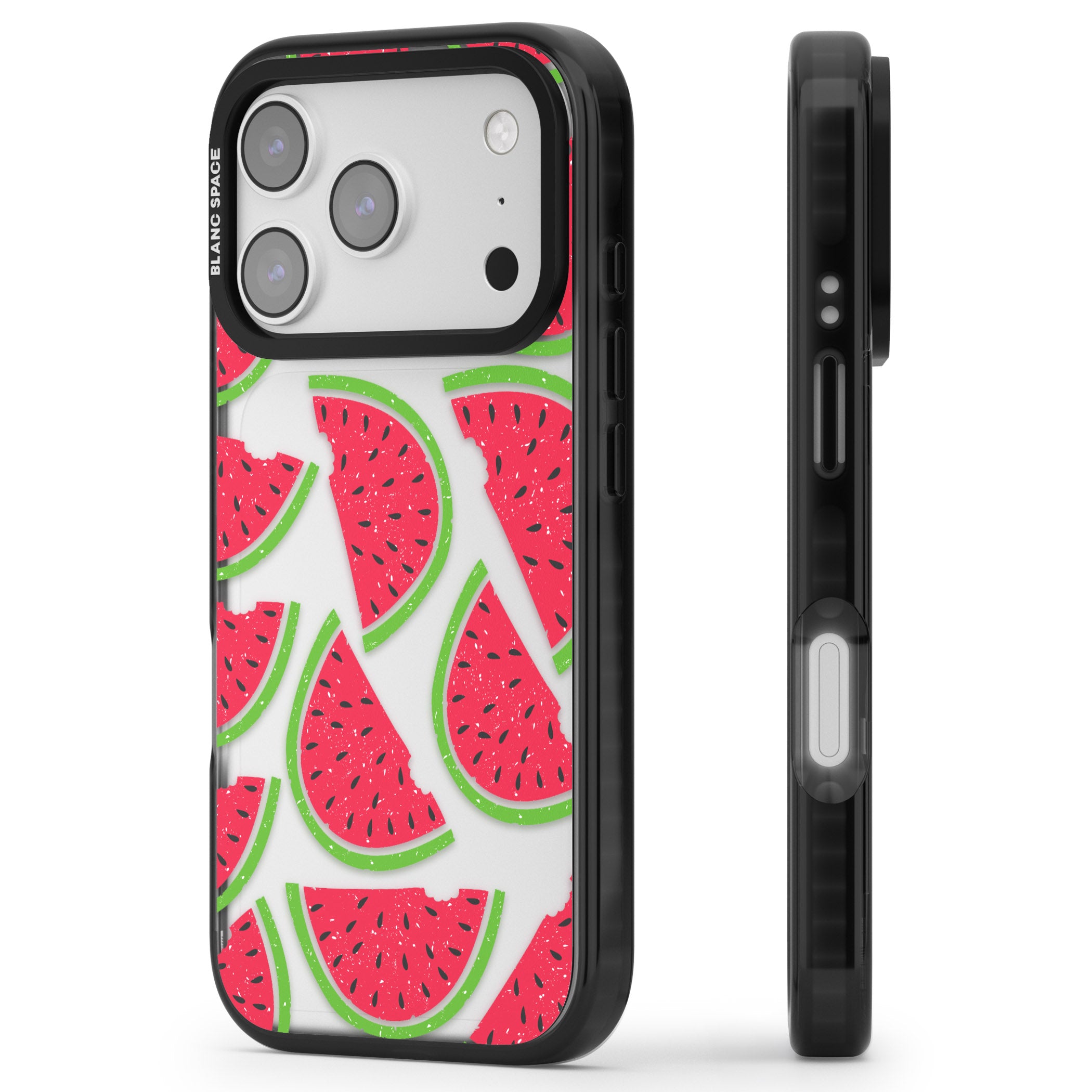 Watermelon Pattern iPhone 17 Pro Impact Black Phone Case Side Profile