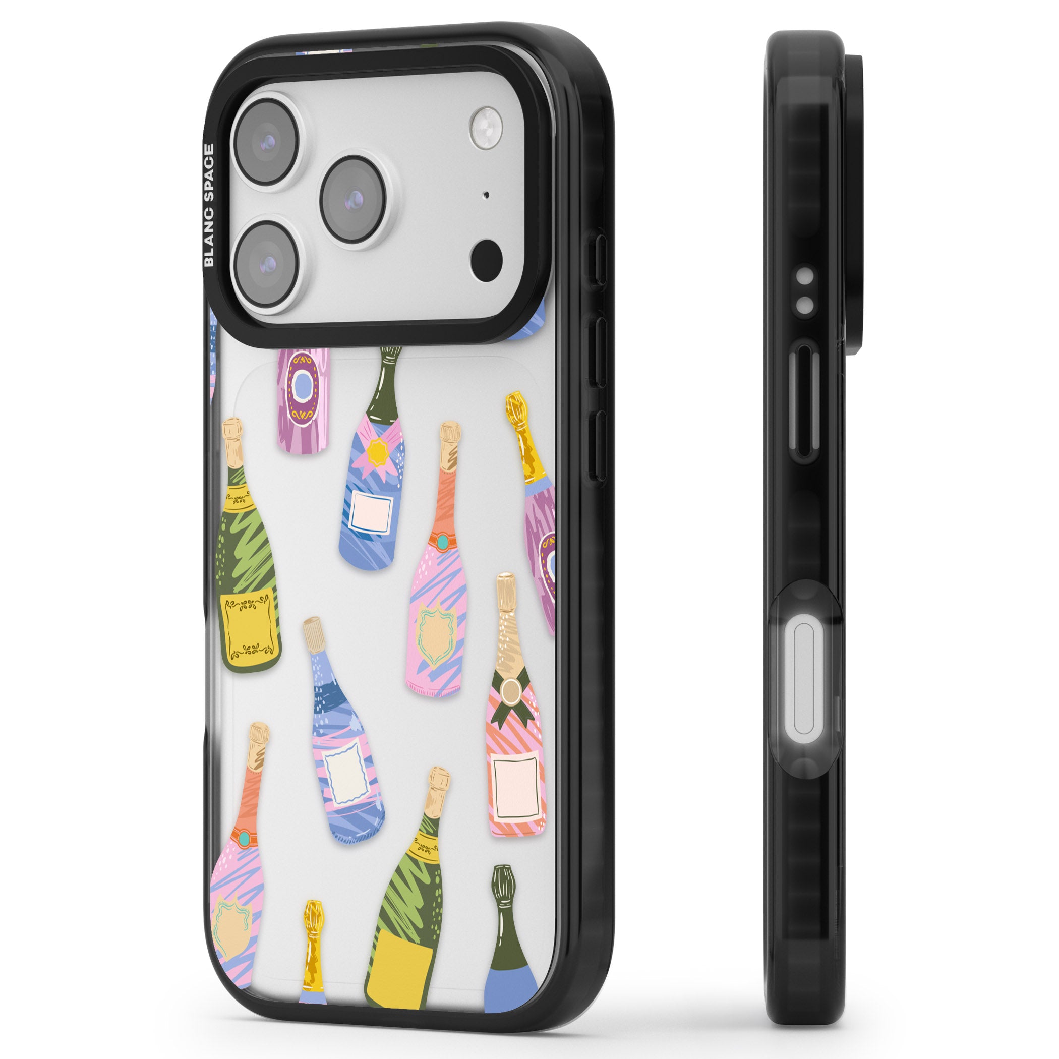 Champagne Pattern iPhone 17 Pro Max Impact Black Phone Case Side Profile