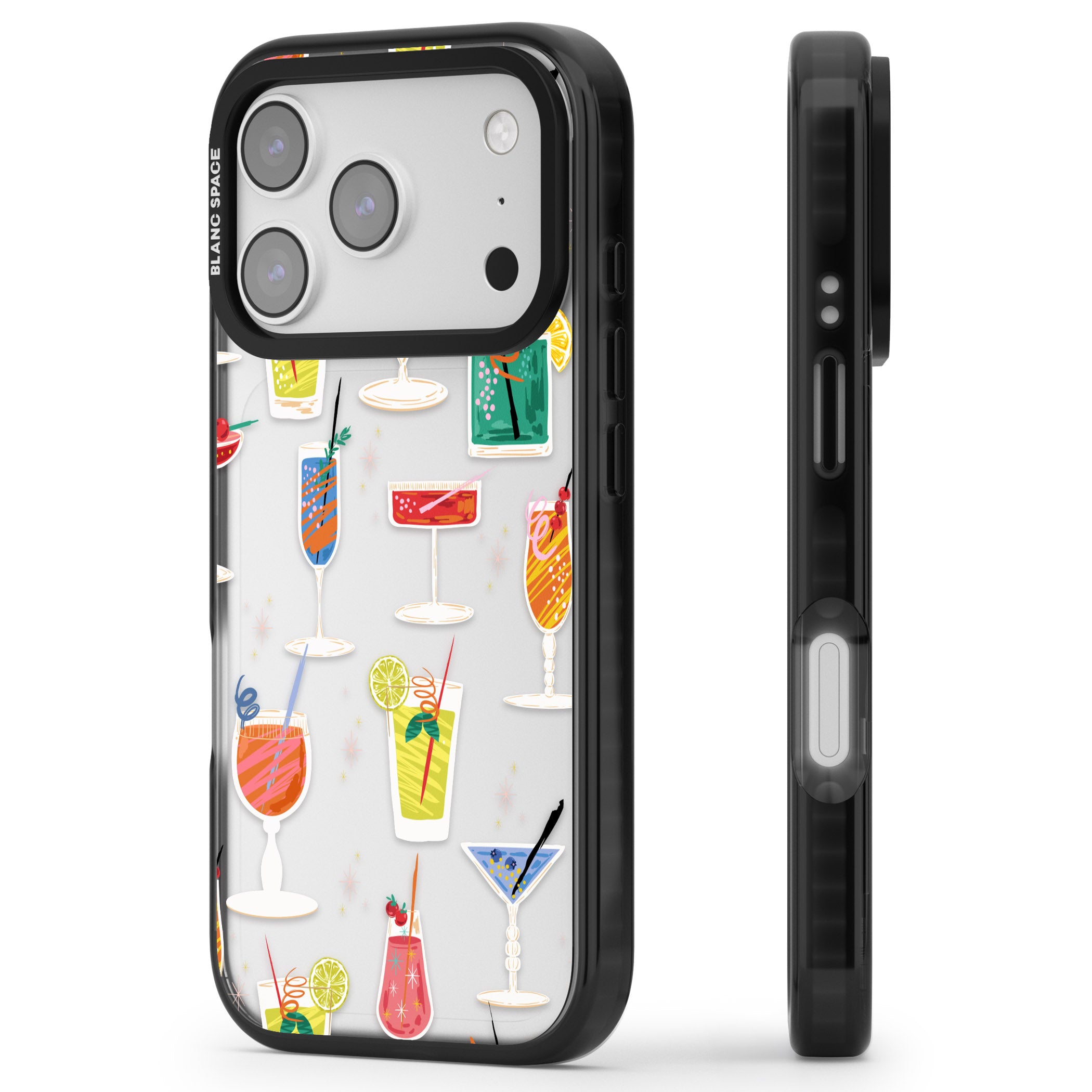 Retro Cocktails iPhone 17 Pro Impact Black Phone Case Side Profile