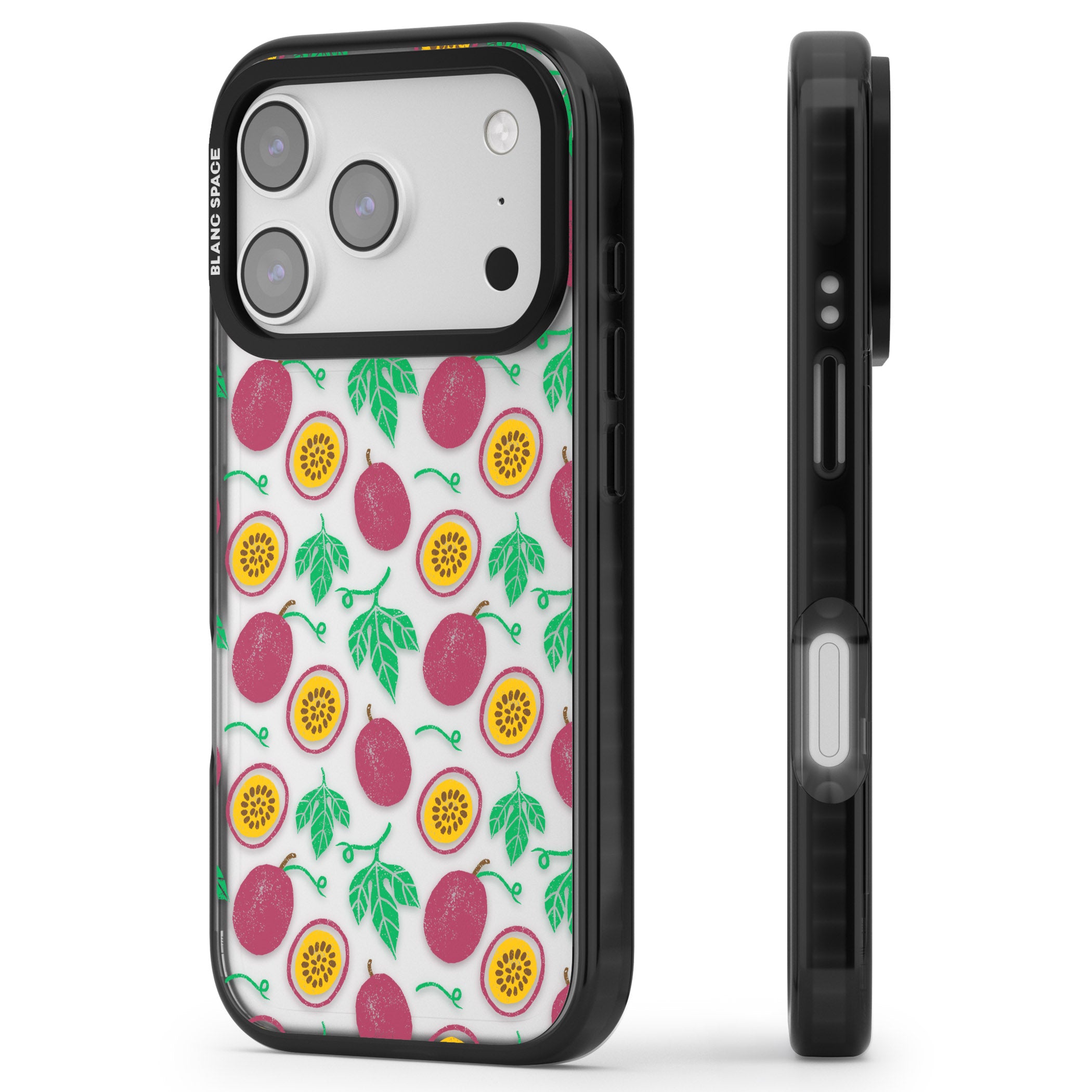 Passion Fruit Paradise iPhone 17 Pro Impact Black Phone Case Side Profile