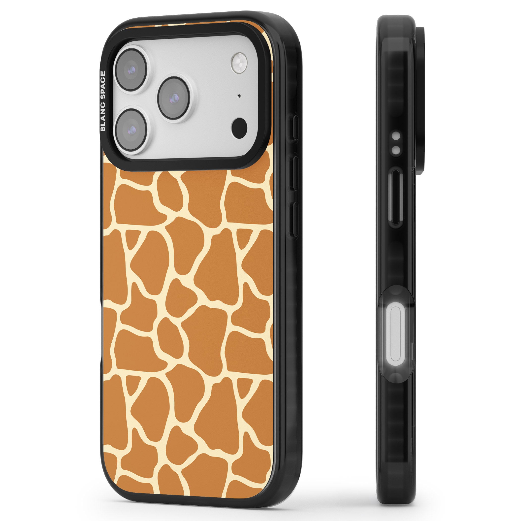 Giraffe Pattern iPhone 17 Pro Max Impact Black Phone Case Side Profile